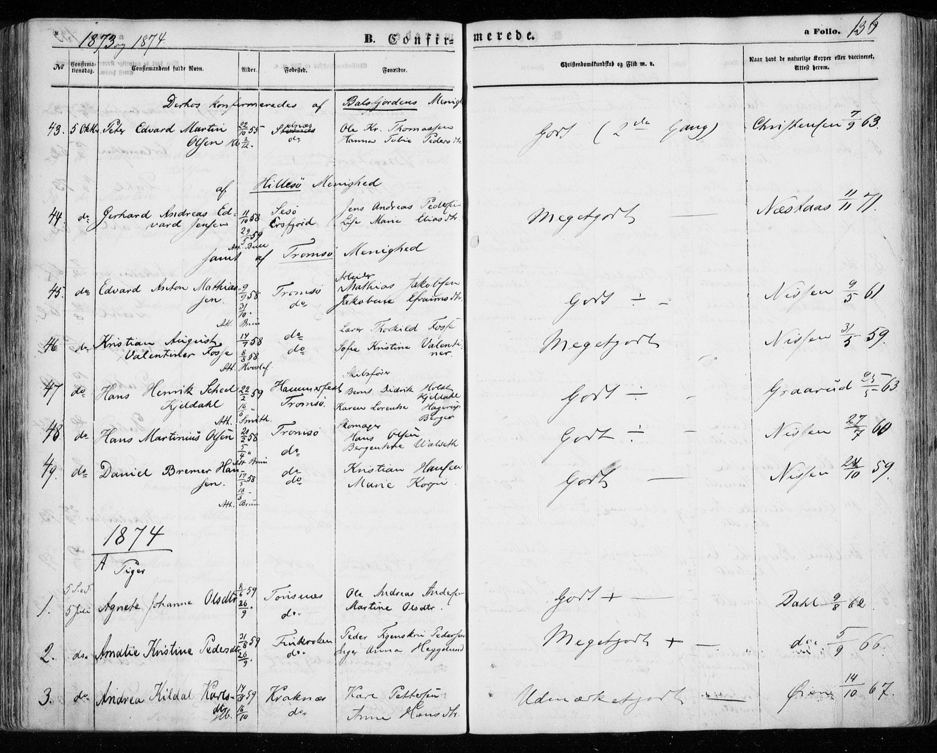 Tromsøysund sokneprestkontor, AV/SATØ-S-1304/G/Ga/L0002kirke: Parish register (official) no. 2, 1867-1875, p. 136