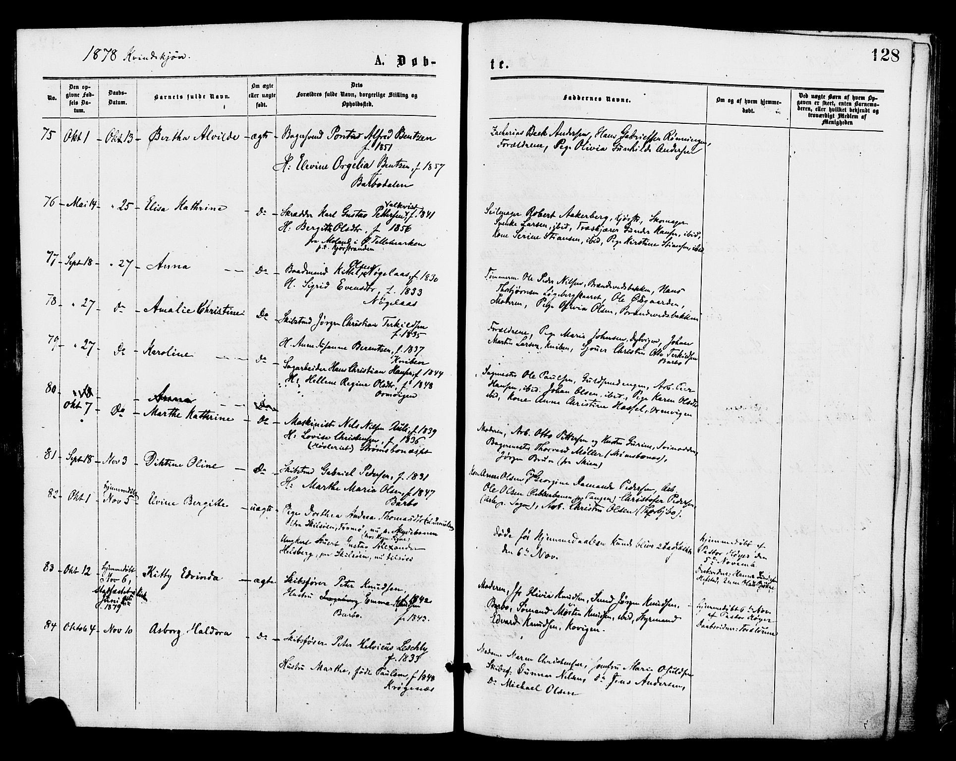 Barbu sokneprestkontor, SAK/1111-0003/F/Fa/L0001: Parish register (official) no. A 1 /1, 1878-1883, p. 128