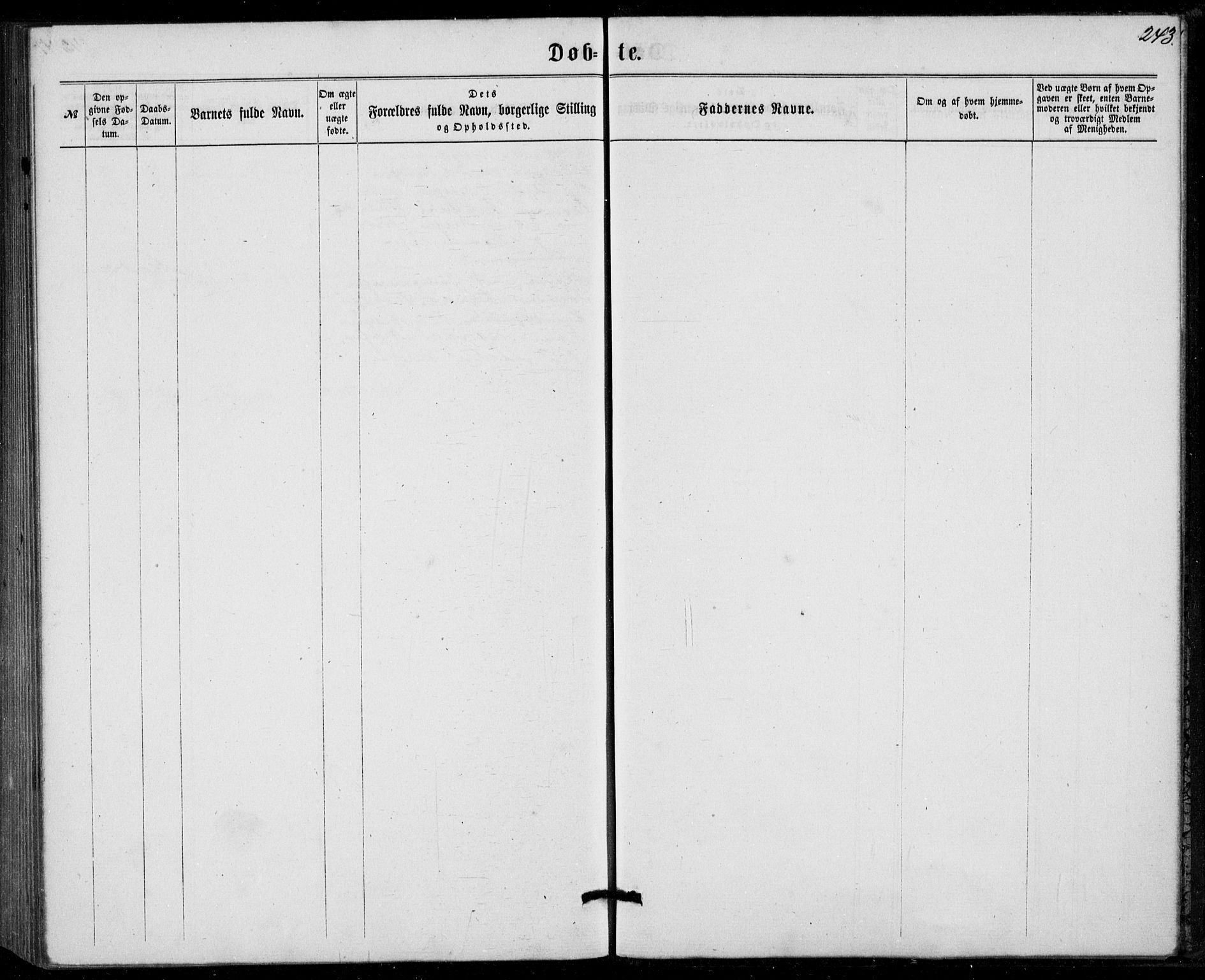 Fødselsstiftelsens sokneprestembete, ført av overlegen*, SAB/-: Parish register (official) no. A 1, 1863-1883, p. 243