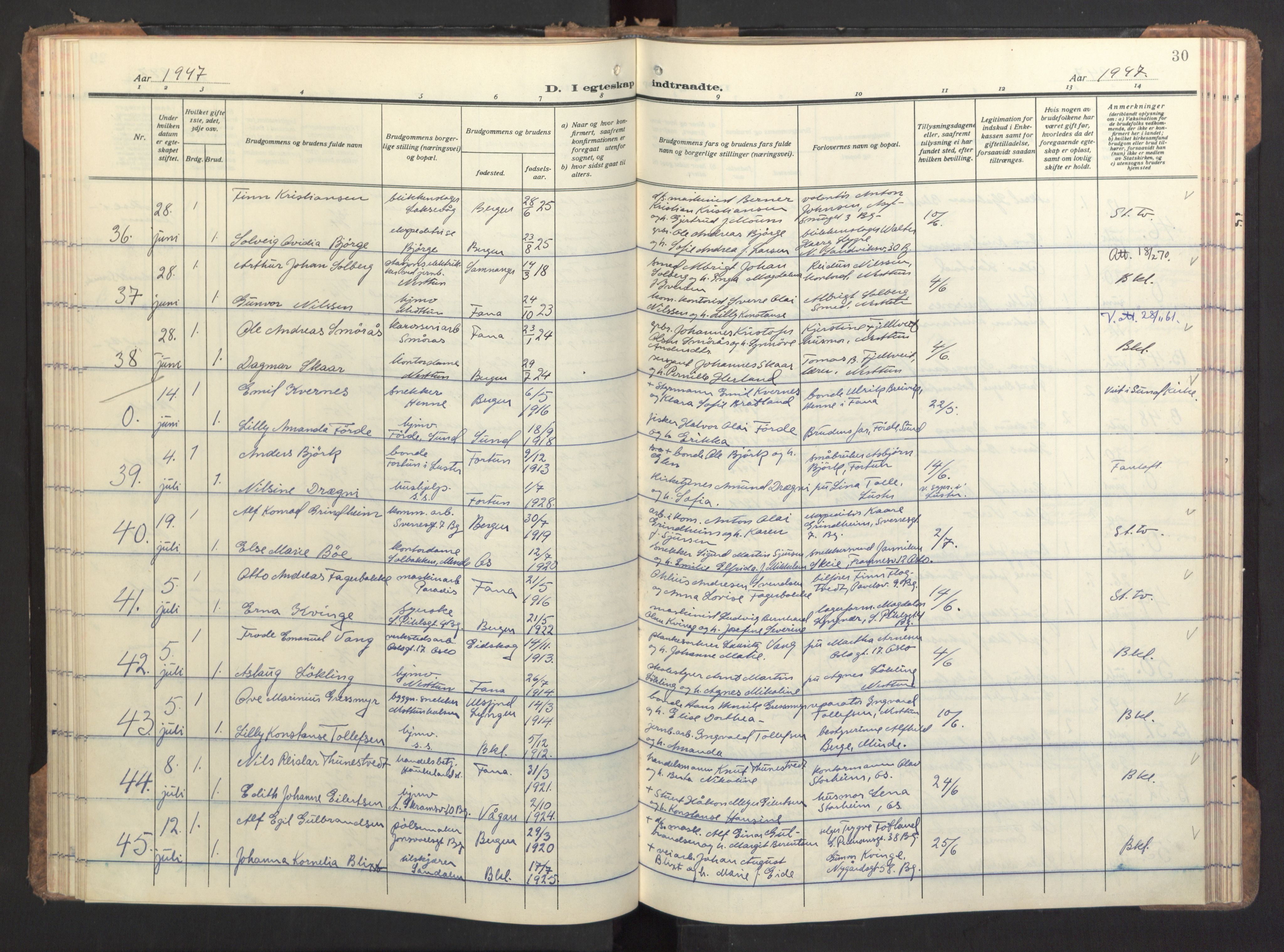 Birkeland Sokneprestembete, AV/SAB-A-74601/H/Haa/Haac/L0001: Parish register (official) no. C 1, 1944-1954, p. 30