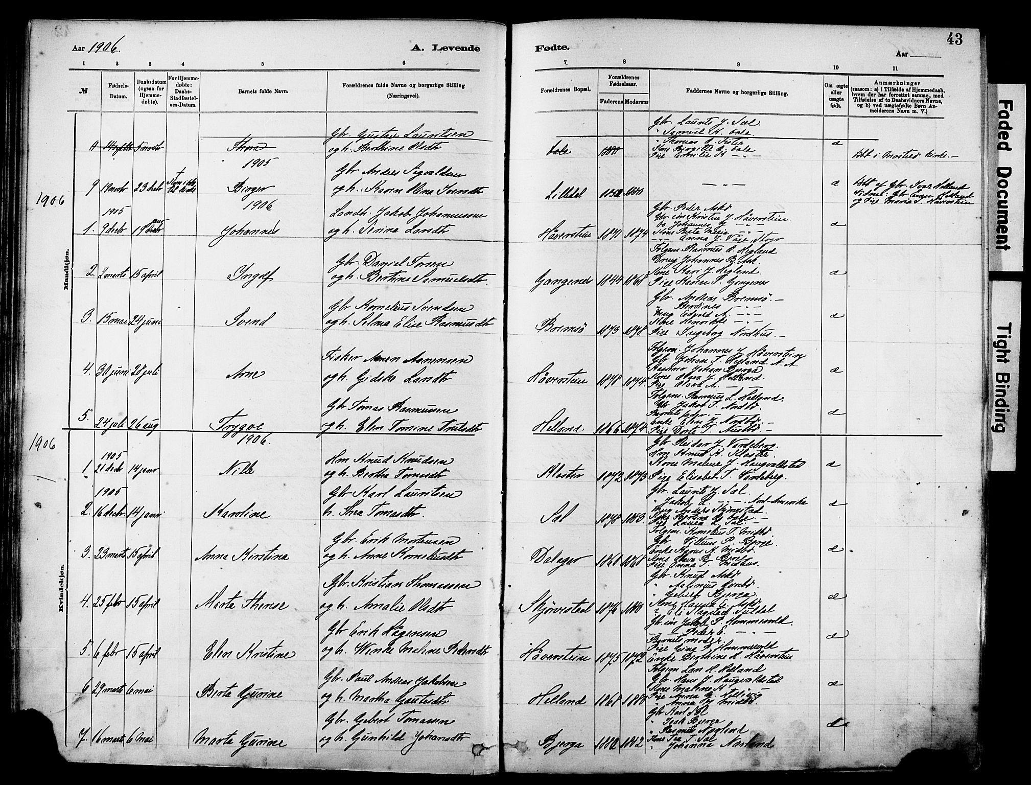 Rennesøy sokneprestkontor, SAST/A -101827/H/Ha/Haa/L0012: Parish register (official) no. A 13, 1885-1917, p. 43