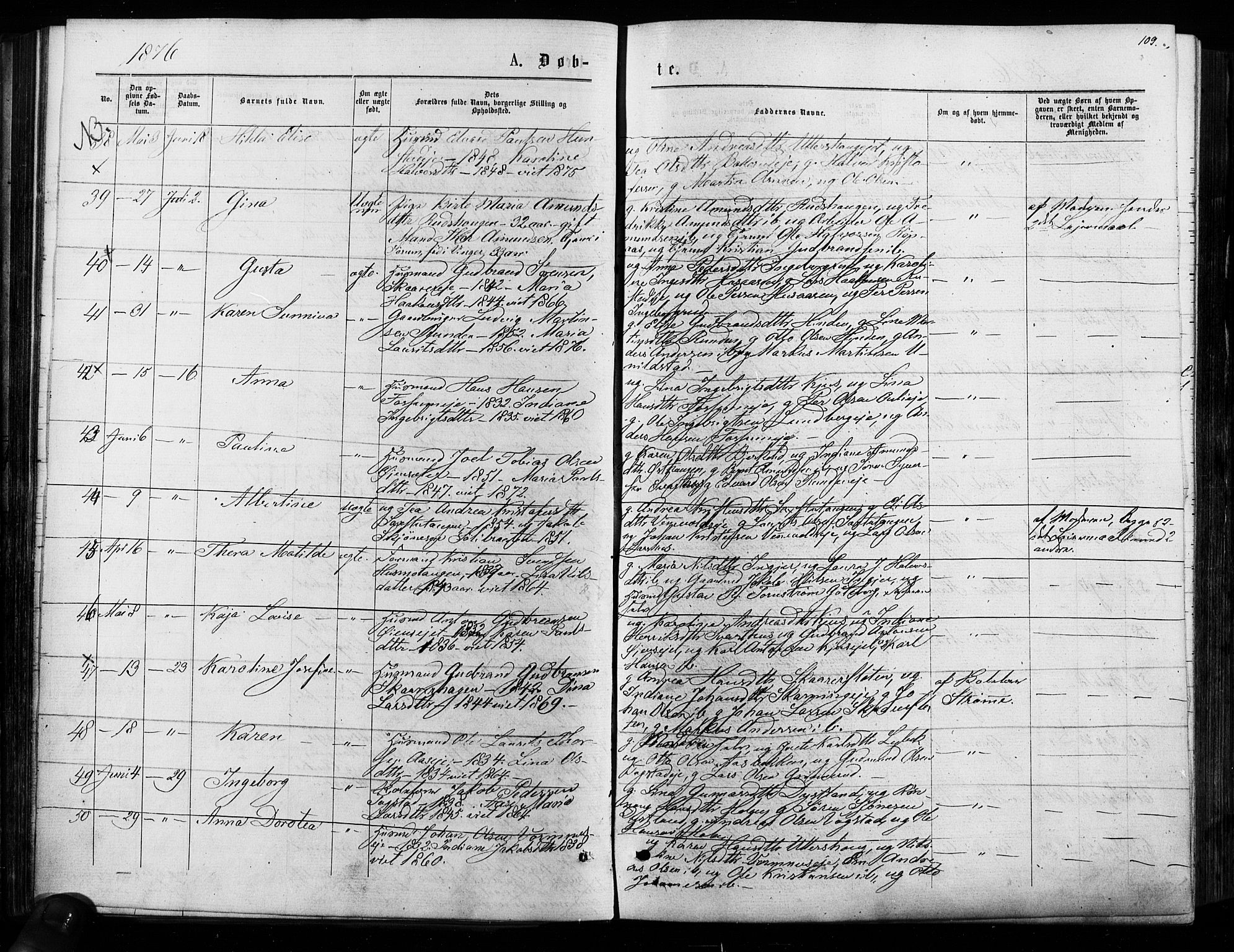 Nes prestekontor Kirkebøker, AV/SAO-A-10410/F/Fa/L0009: Parish register (official) no. I 9, 1875-1882, p. 109