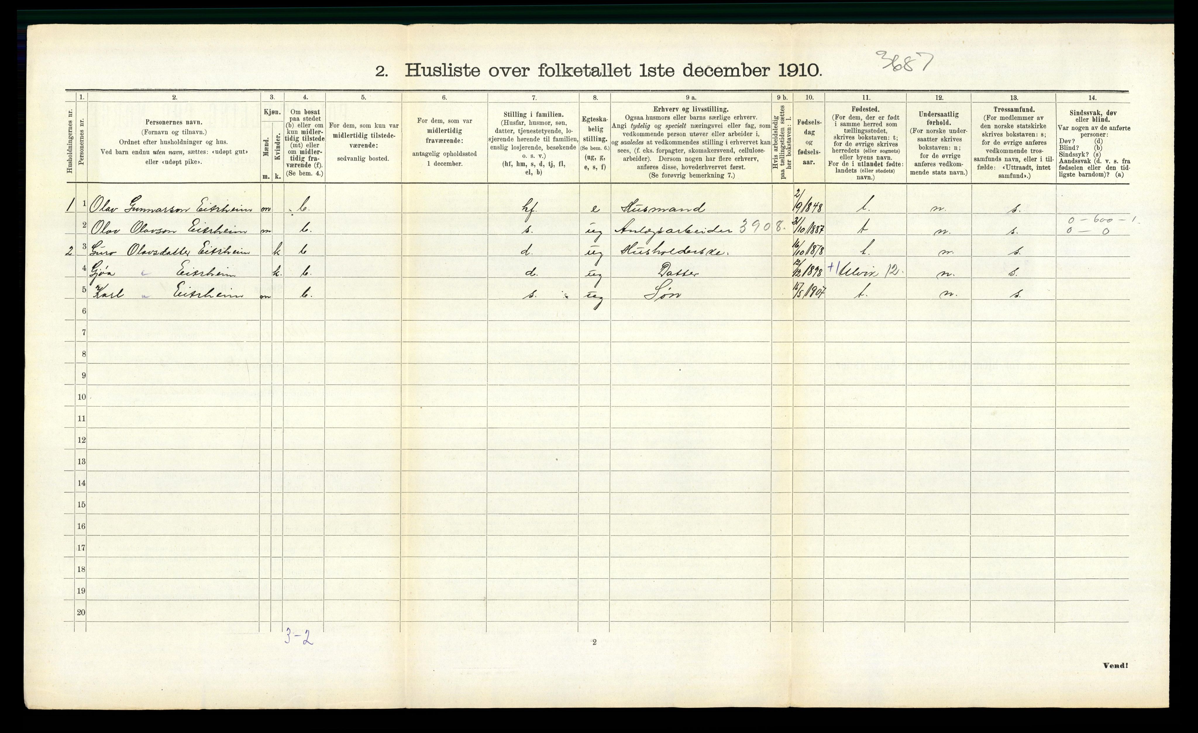 RA, 1910 census for Ullensvang, 1910, p. 778