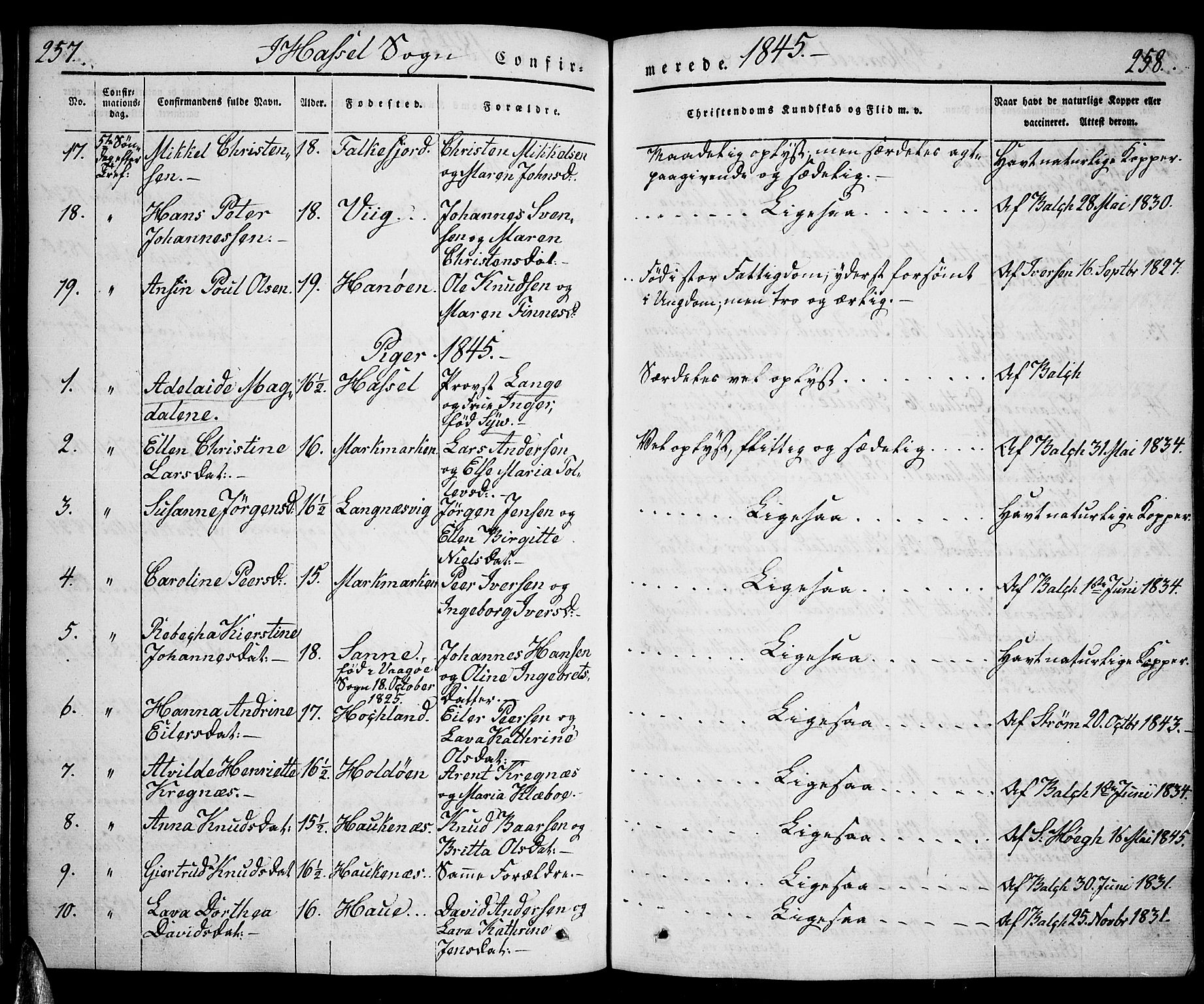 Ministerialprotokoller, klokkerbøker og fødselsregistre - Nordland, AV/SAT-A-1459/888/L1239: Parish register (official) no. 888A06 /1, 1837-1849, p. 257-258