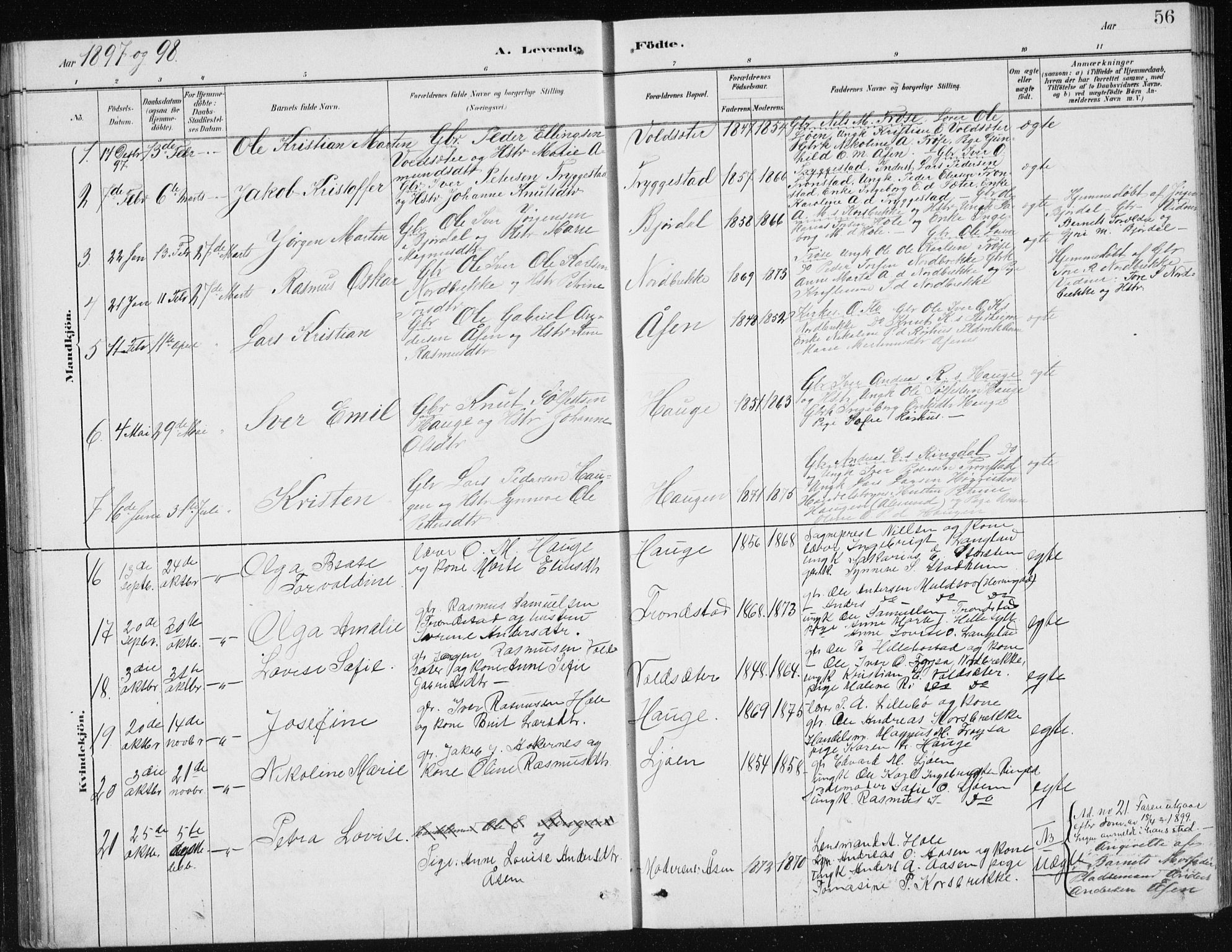 Ministerialprotokoller, klokkerbøker og fødselsregistre - Møre og Romsdal, SAT/A-1454/517/L0230: Parish register (copy) no. 517C03, 1879-1912, p. 56