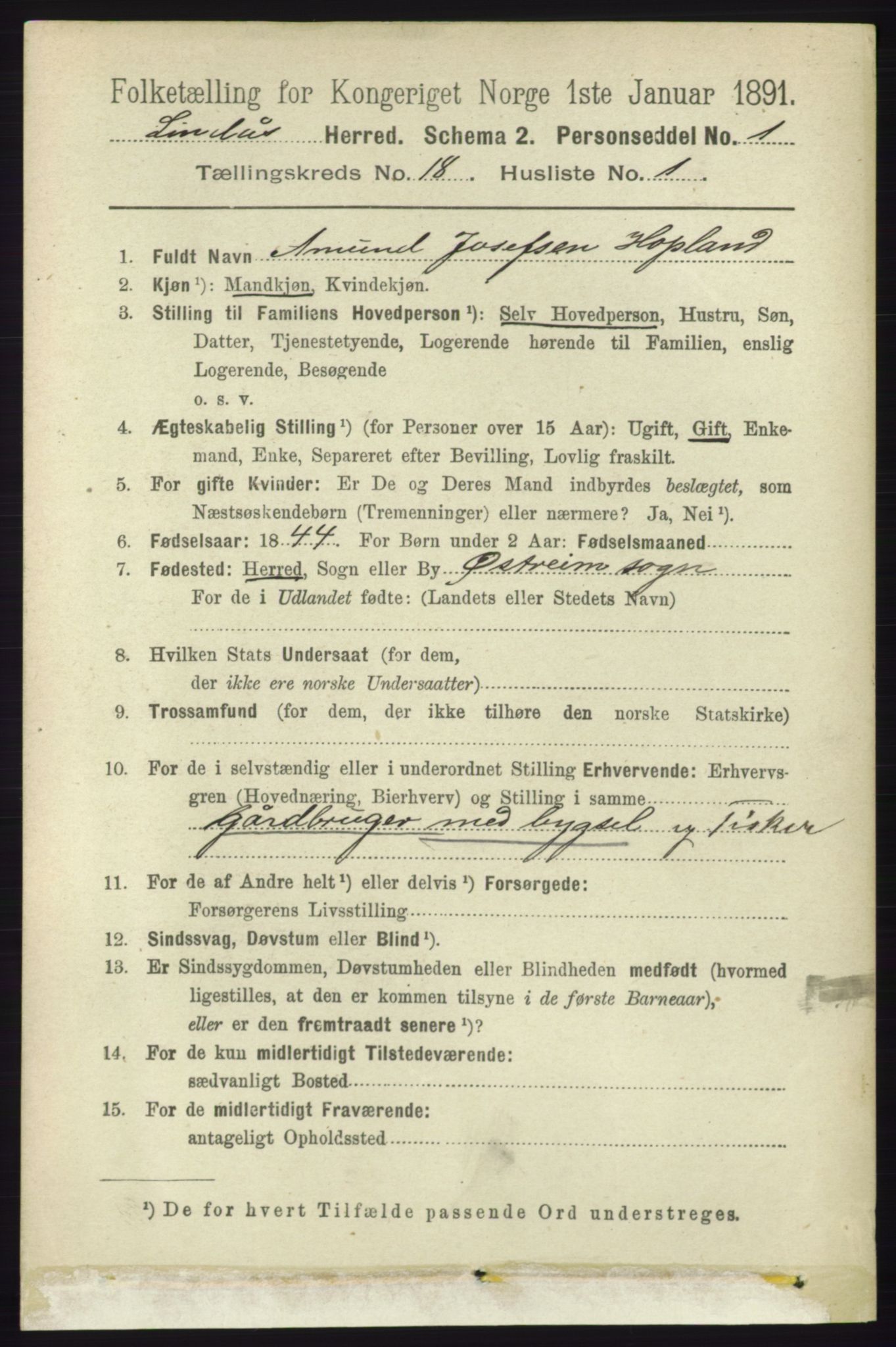 RA, 1891 census for 1263 Lindås, 1891, p. 6524