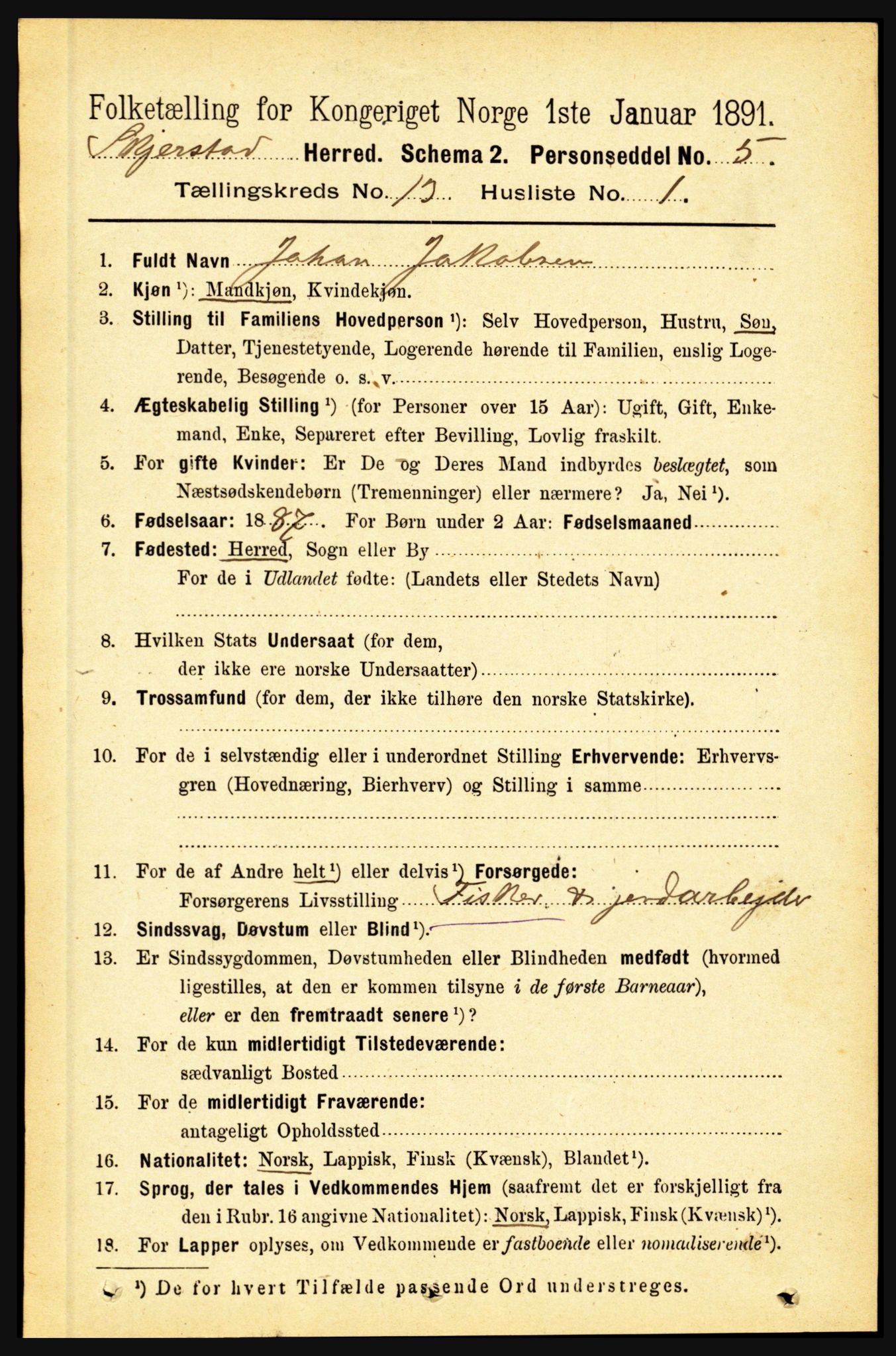 RA, 1891 census for 1842 Skjerstad, 1891, p. 4407