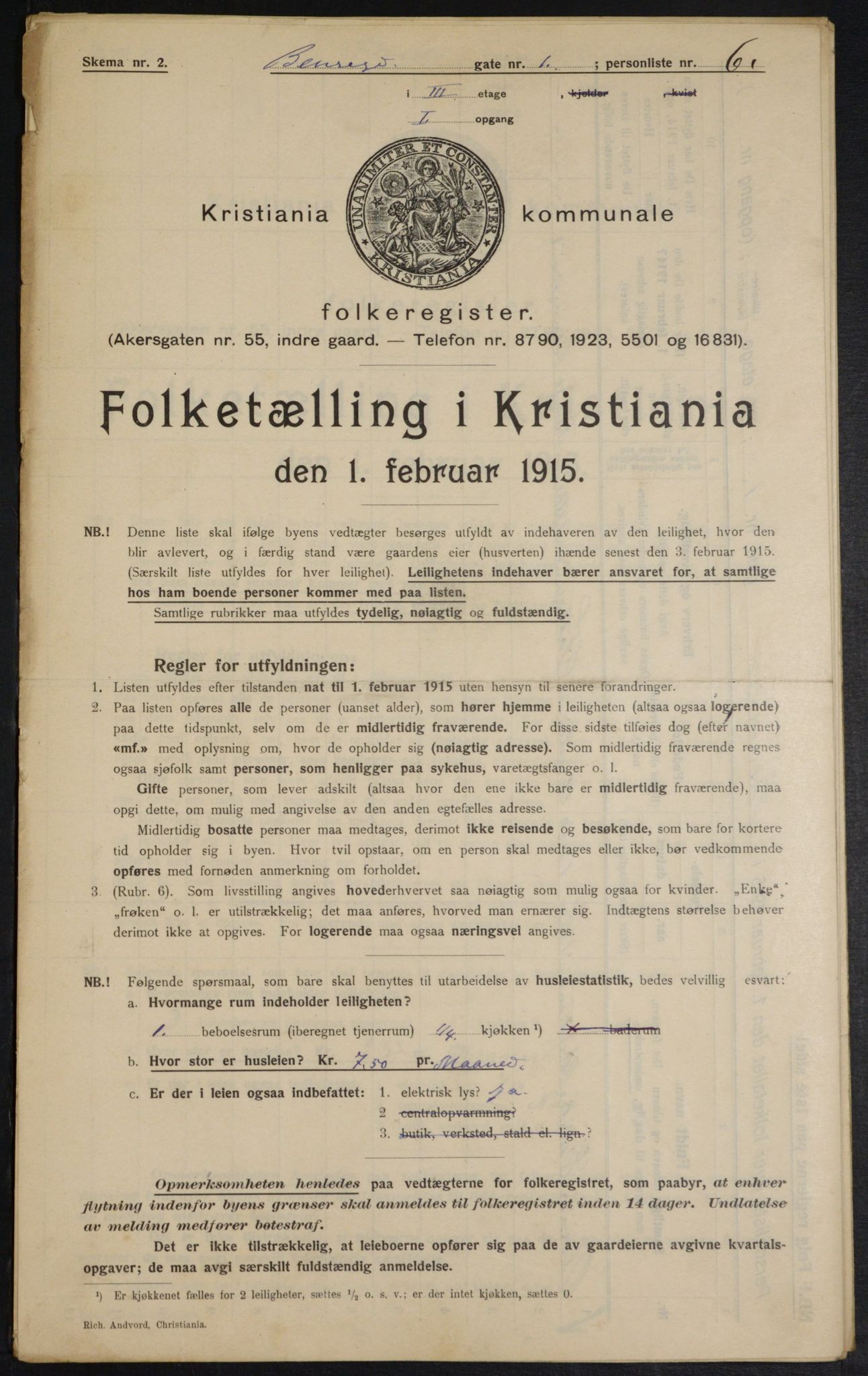 OBA, Municipal Census 1915 for Kristiania, 1915, p. 3553