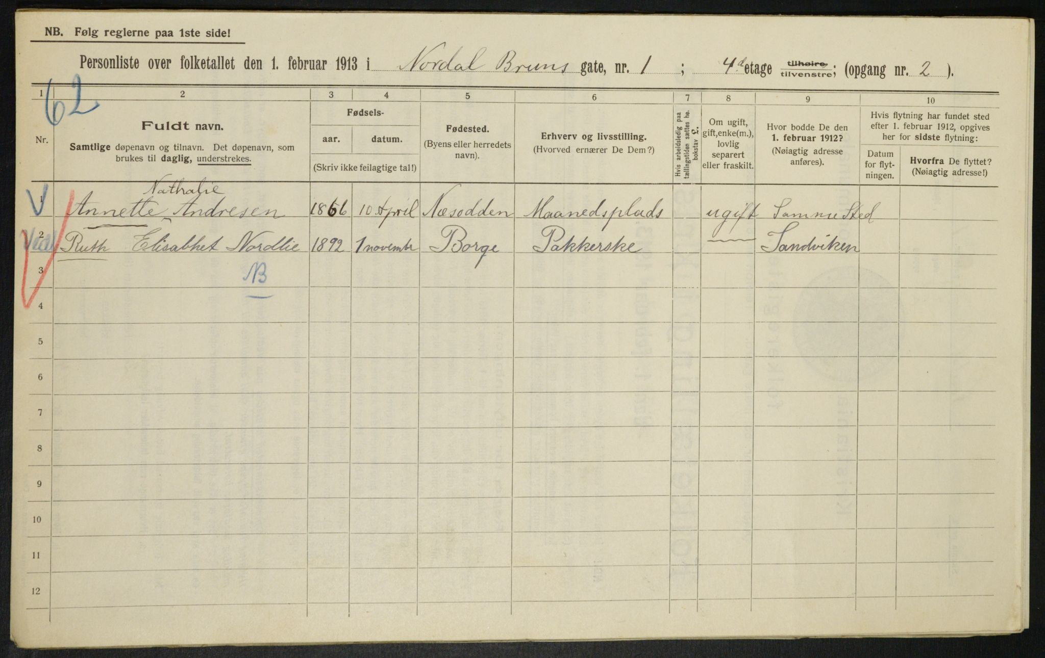 OBA, Municipal Census 1913 for Kristiania, 1913, p. 72197