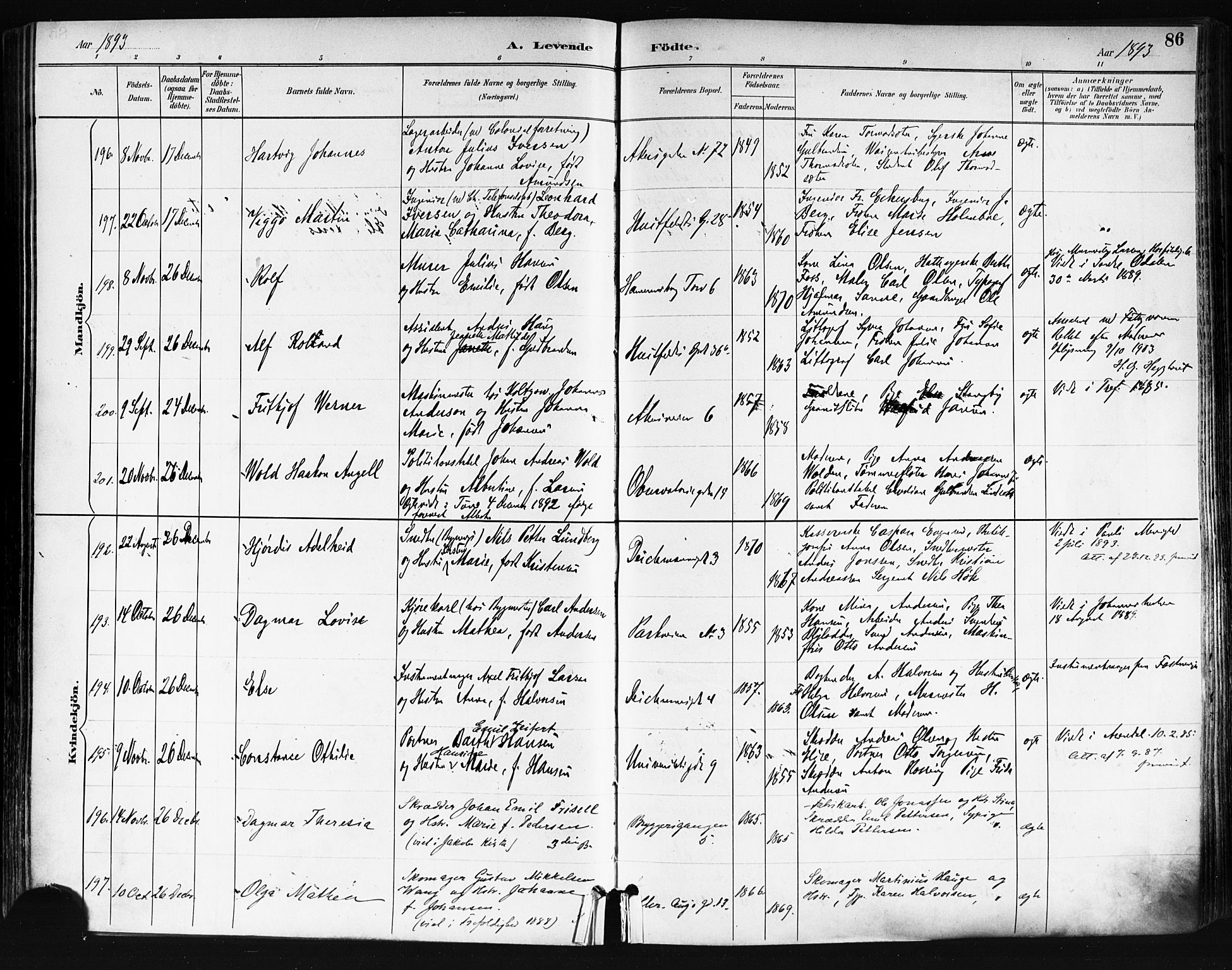 Trefoldighet prestekontor Kirkebøker, AV/SAO-A-10882/F/Fa/L0006: Parish register (official) no. I 6, 1891-1899, p. 86