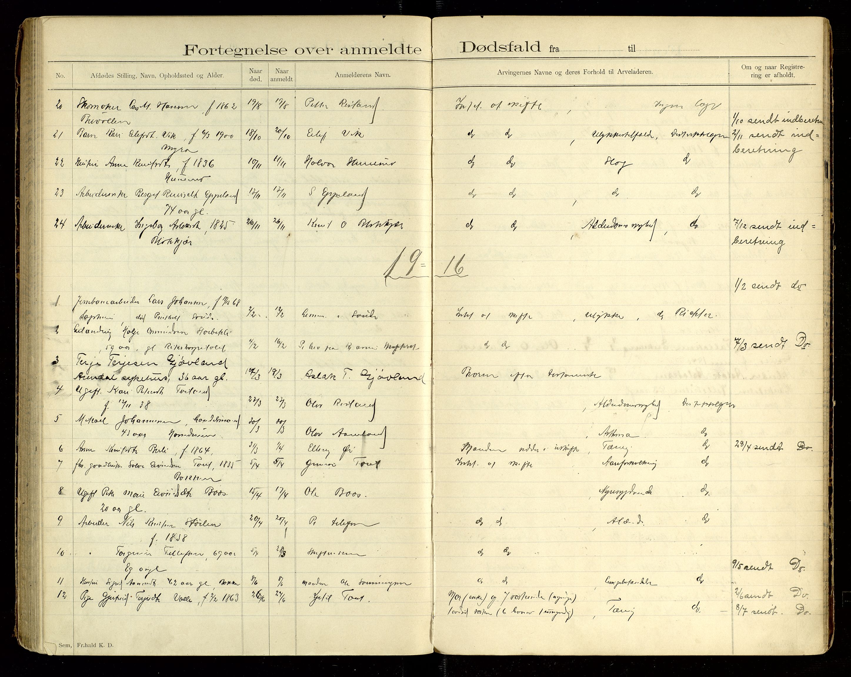 Åmli lensmannskontor, AV/SAK-1241-0054/F/Fe/L0001: Dødsfallsprotokoll nr 100, 1893-1924