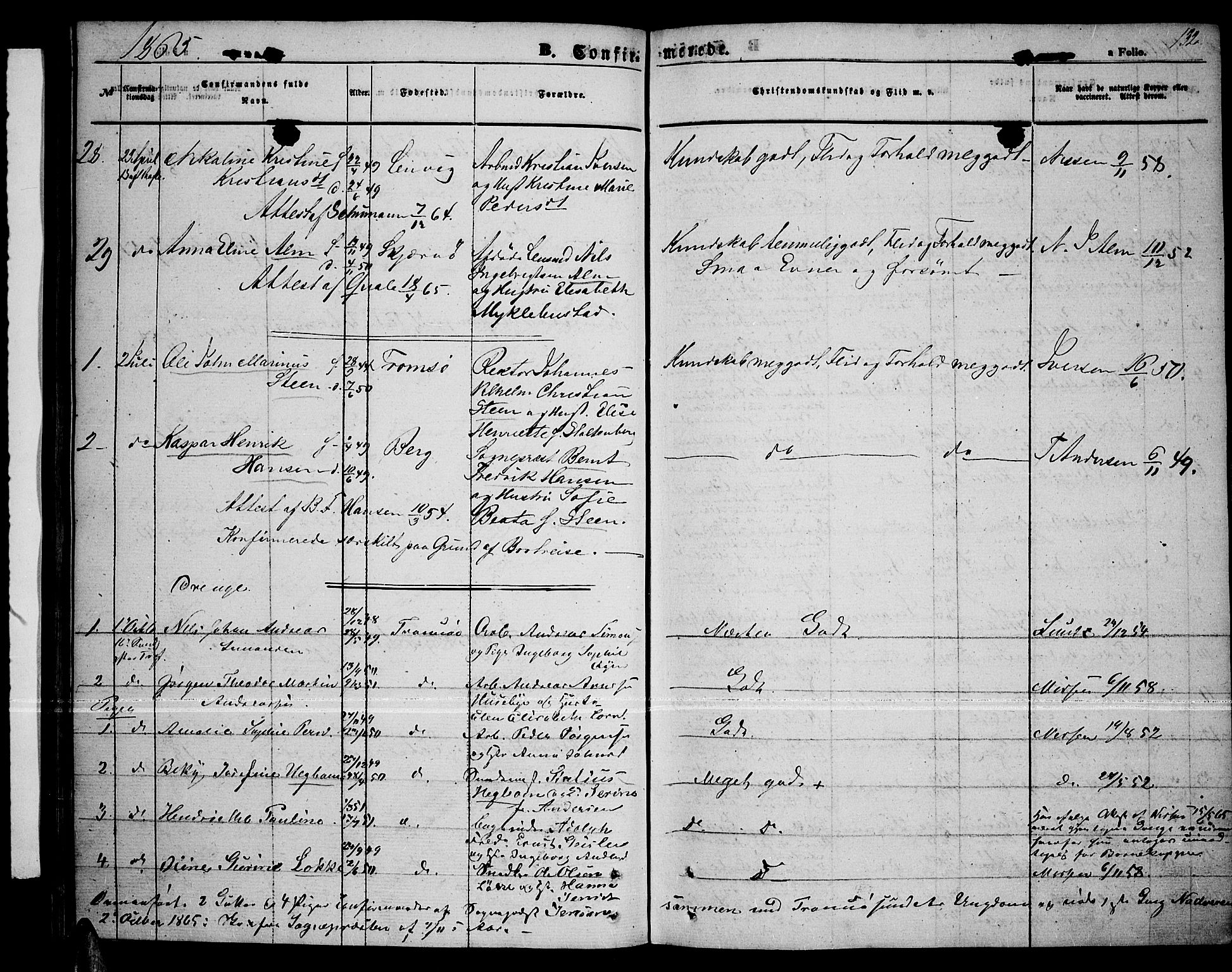 Tromsø sokneprestkontor/stiftsprosti/domprosti, AV/SATØ-S-1343/G/Gb/L0006klokker: Parish register (copy) no. 6, 1857-1866, p. 132