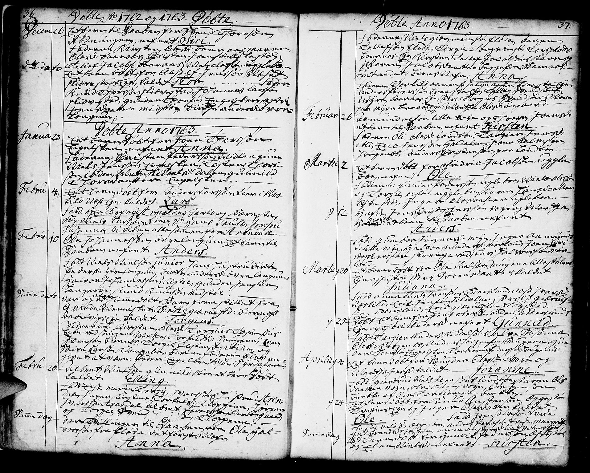 Austre Moland sokneprestkontor, SAK/1111-0001/F/Fa/Faa/L0002: Parish register (official) no. A 2, 1747-1808, p. 36-37