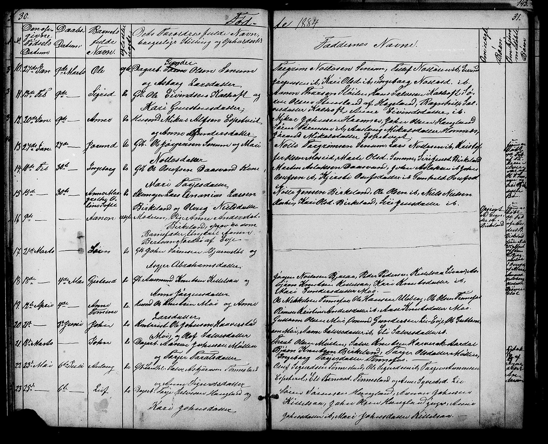 Evje sokneprestkontor, AV/SAK-1111-0008/F/Fb/Fbb/L0002: Parish register (copy) no. B 2, 1879-1909, p. 30-31