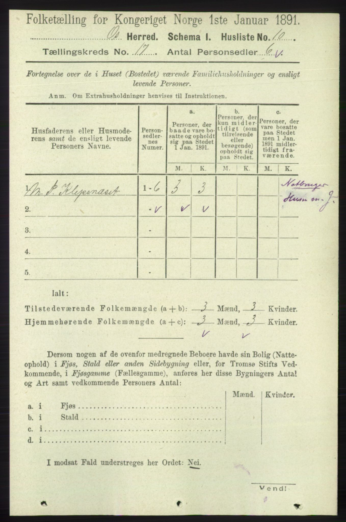 RA, 1891 census for 1243 Os, 1891, p. 3705