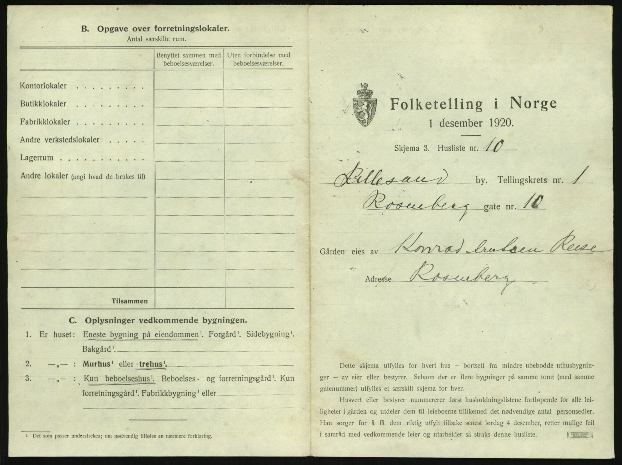 SAK, 1920 census for Lillesand, 1920, p. 39