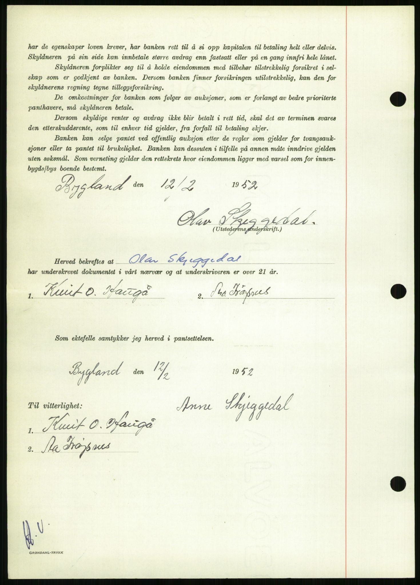 Setesdal sorenskriveri, SAK/1221-0011/G/Gb/L0050: Mortgage book no. B 38, 1949-1952, Diary no: : 91/1952