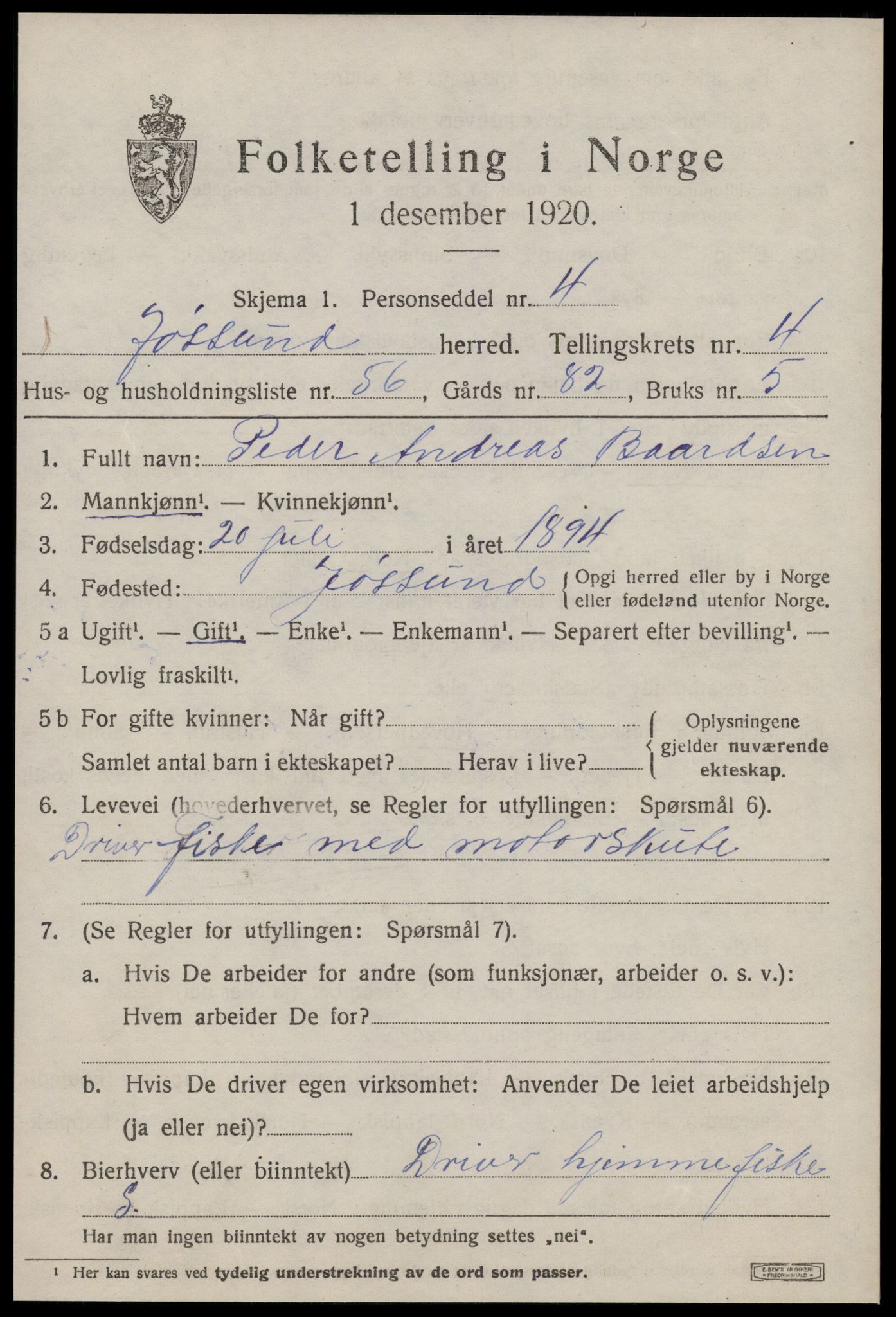 SAT, 1920 census for Jøssund, 1920, p. 3742