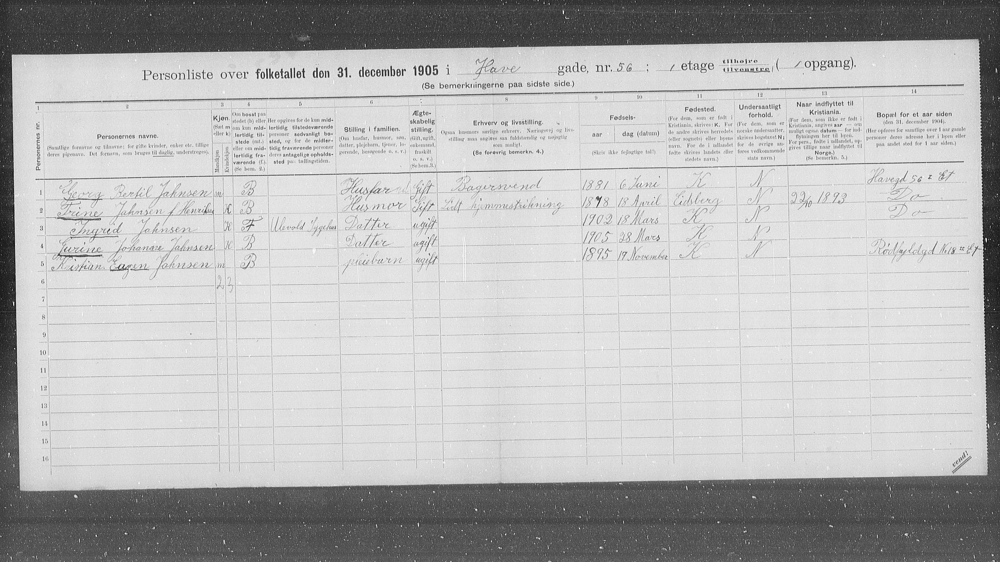 OBA, Municipal Census 1905 for Kristiania, 1905, p. 18830