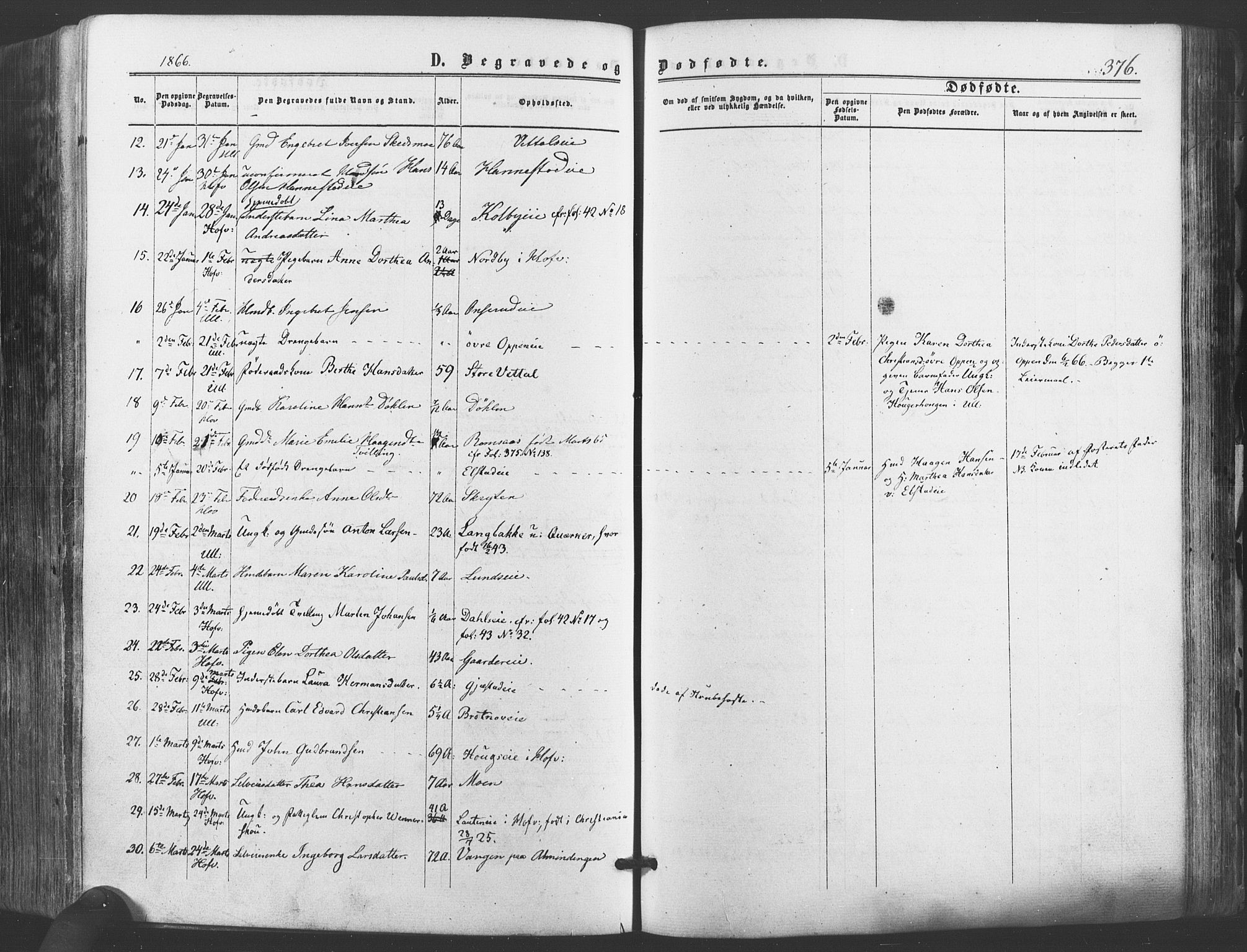 Ullensaker prestekontor Kirkebøker, AV/SAO-A-10236a/F/Fa/L0016: Parish register (official) no. I 16, 1863-1875, p. 376