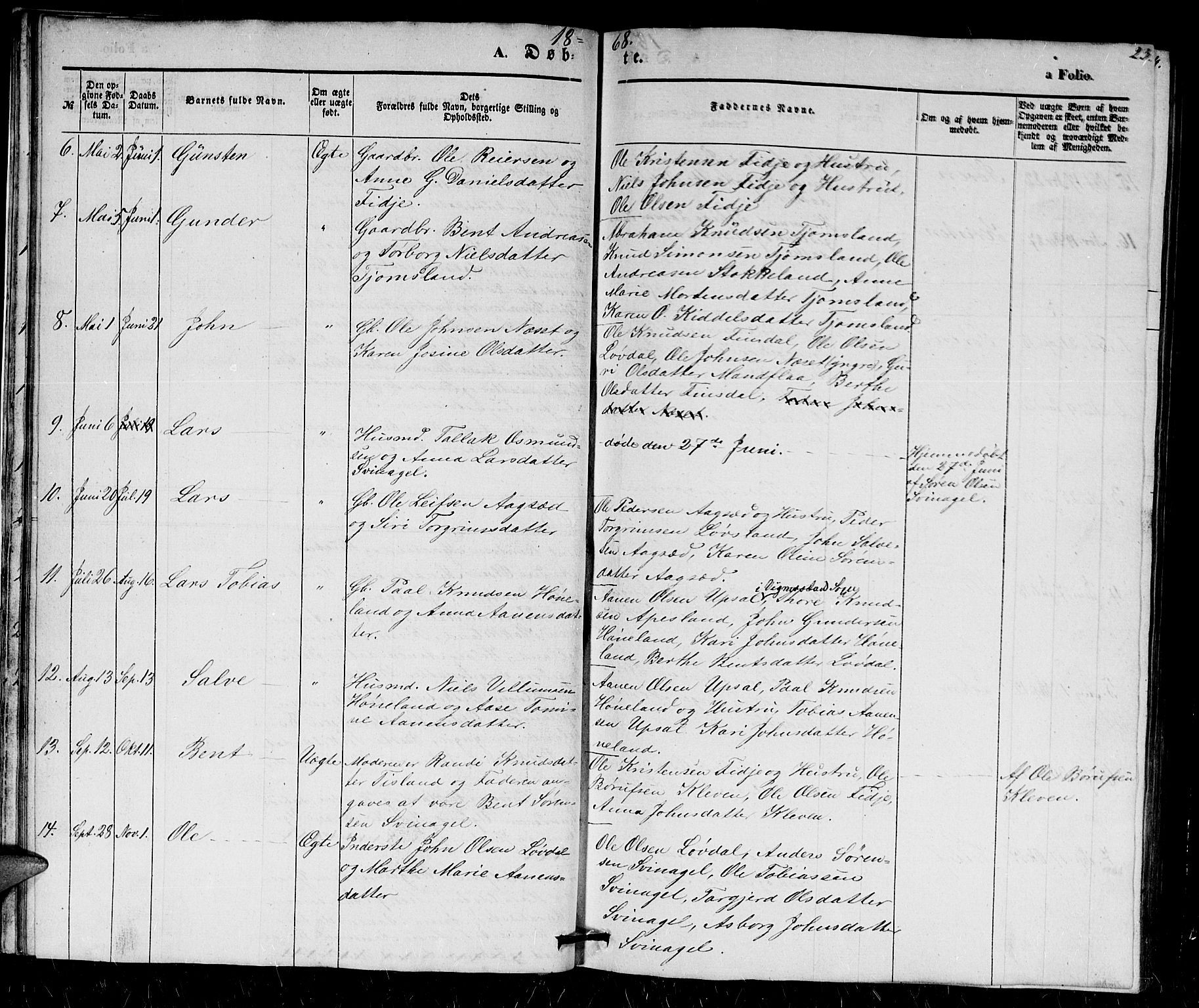 Holum sokneprestkontor, SAK/1111-0022/F/Fb/Fbb/L0002: Parish register (copy) no. B 2, 1847-1874, p. 23