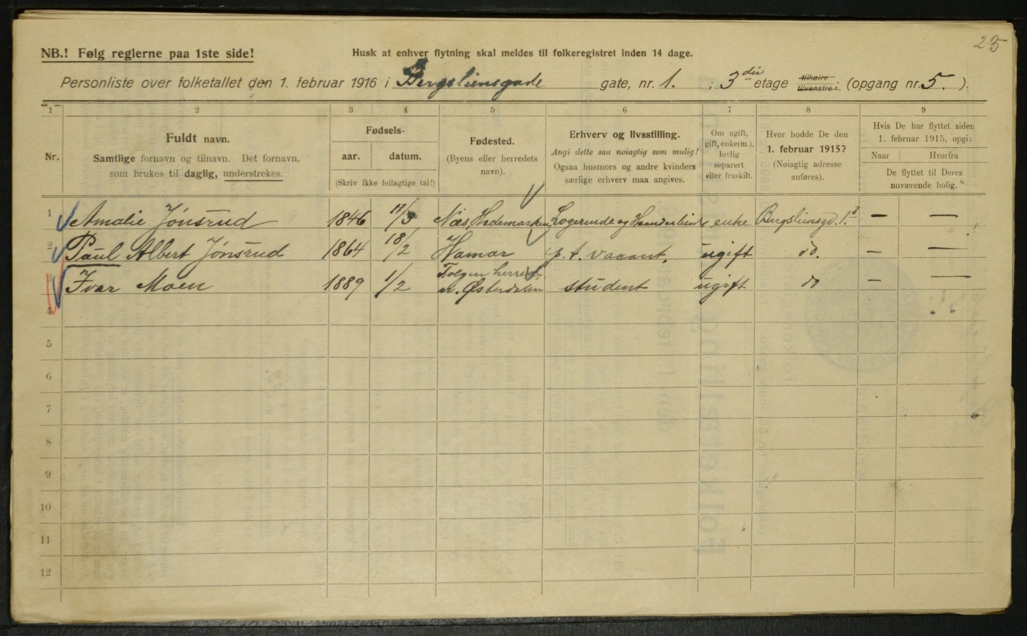 OBA, Municipal Census 1916 for Kristiania, 1916, p. 4070