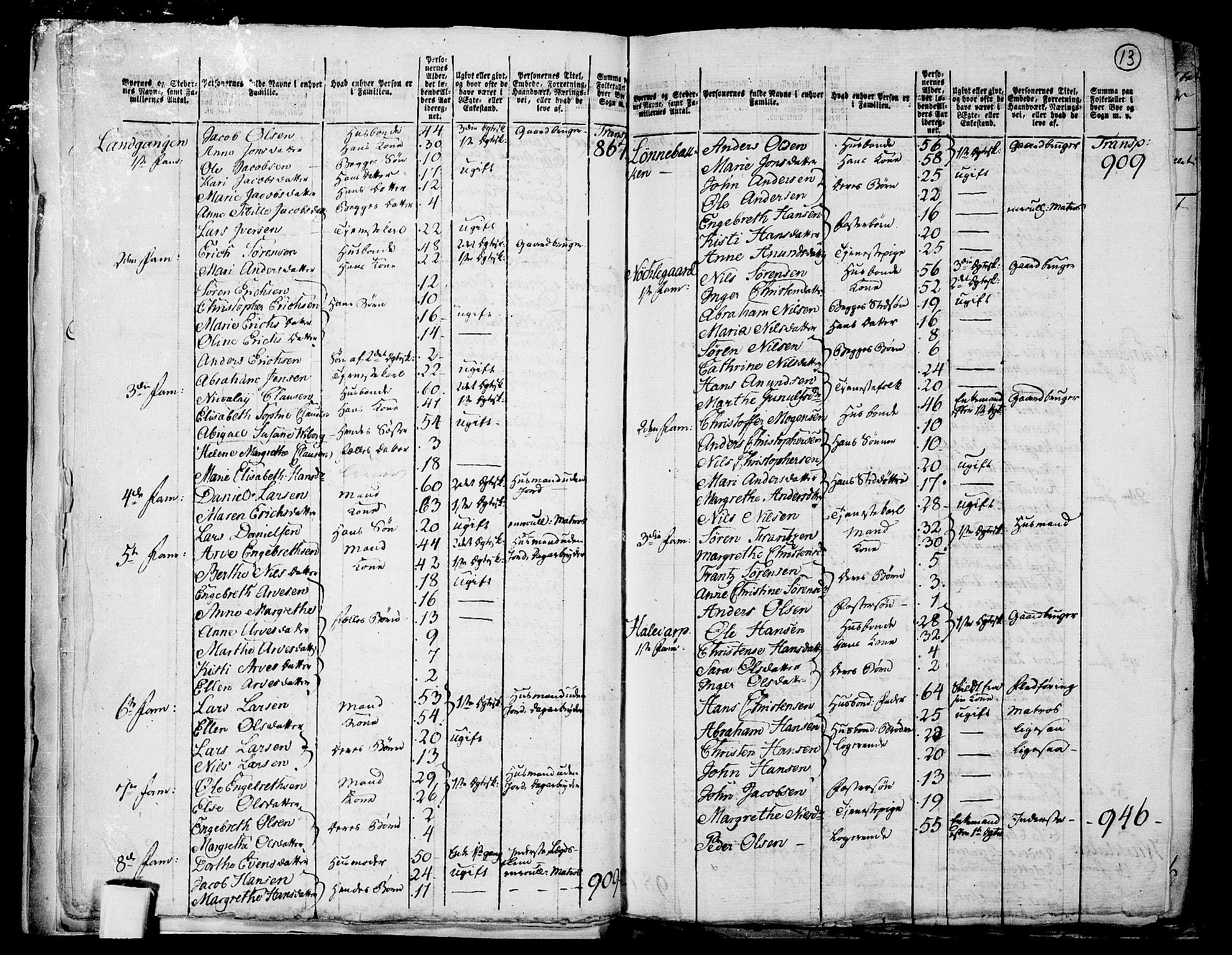 RA, 1801 census for 0813P Eidanger, 1801, p. 12b-13a