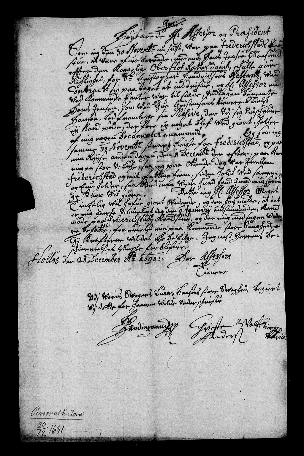 Stattholderembetet 1572-1771, RA/EA-2870/Af/L0004: Avskrifter av vedlegg til originale supplikker, nummerert i samsvar med supplikkbøkene, 1691-1694, p. 259