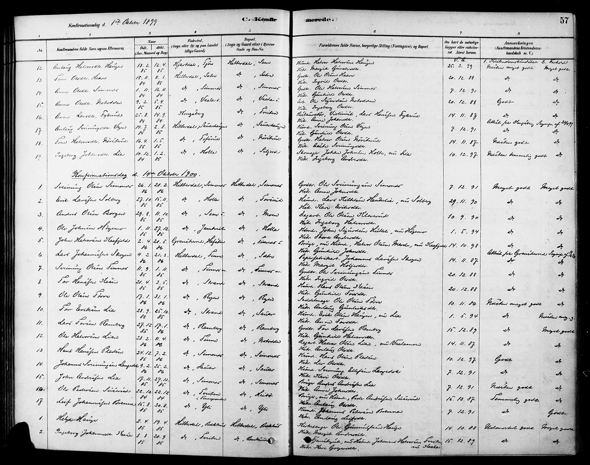 Heddal kirkebøker, SAKO/A-268/F/Fa/L0009: Parish register (official) no. I 9, 1878-1903, p. 57