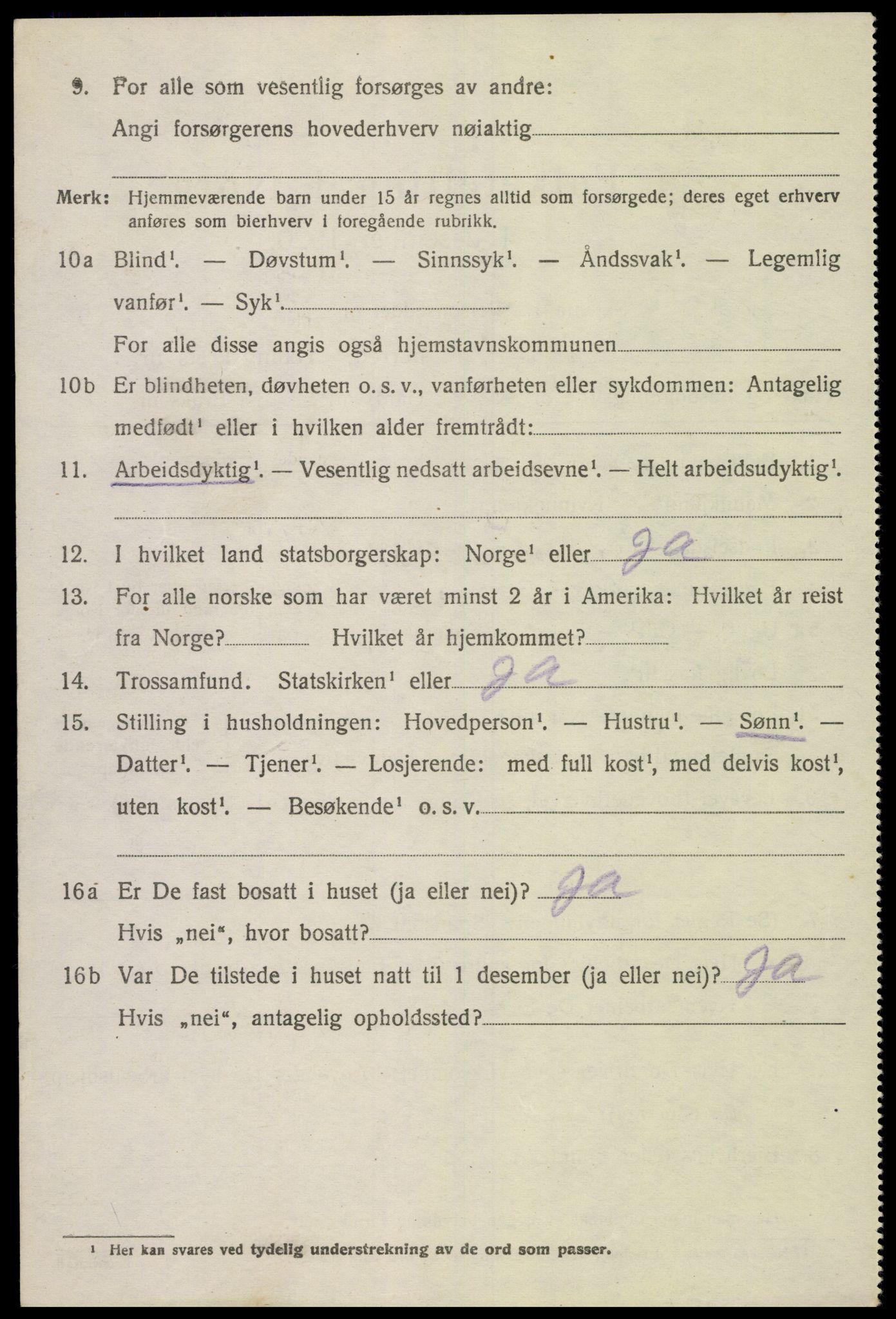 SAK, 1920 census for Spangereid, 1920, p. 850