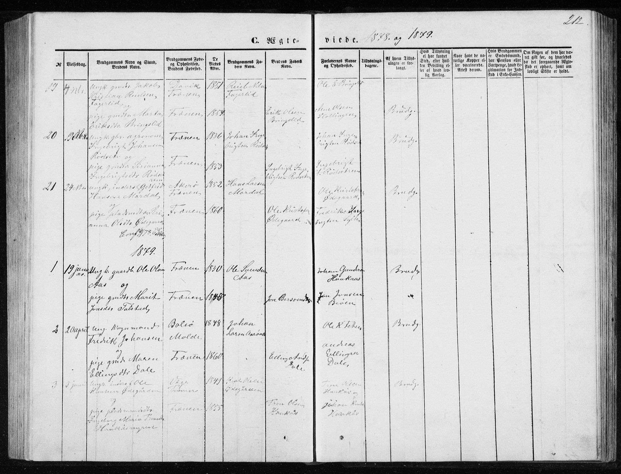 Ministerialprotokoller, klokkerbøker og fødselsregistre - Møre og Romsdal, SAT/A-1454/565/L0754: Parish register (copy) no. 565C03, 1870-1896, p. 212
