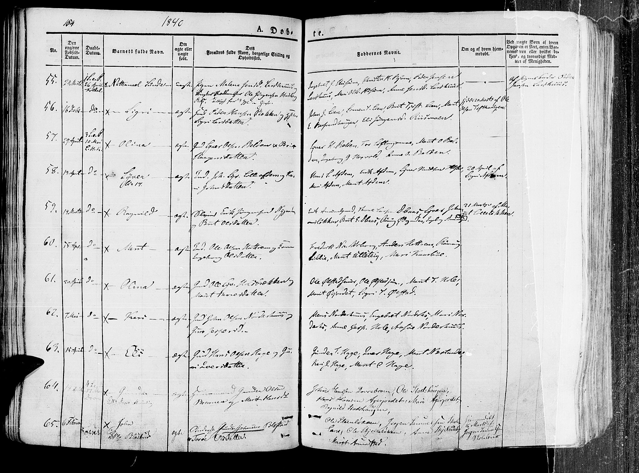 Lesja prestekontor, SAH/PREST-068/H/Ha/Haa/L0005: Parish register (official) no. 5, 1830-1842, p. 154