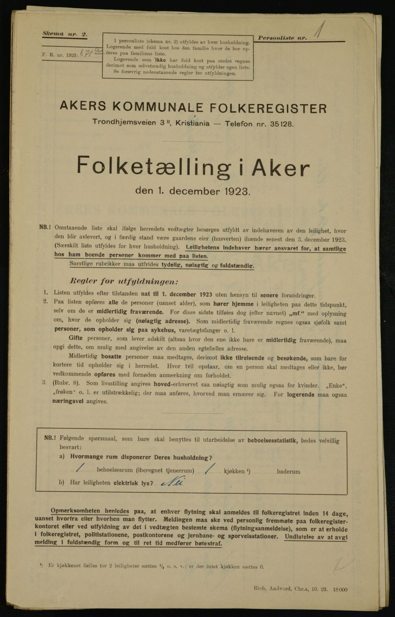 , Municipal Census 1923 for Aker, 1923, p. 41988