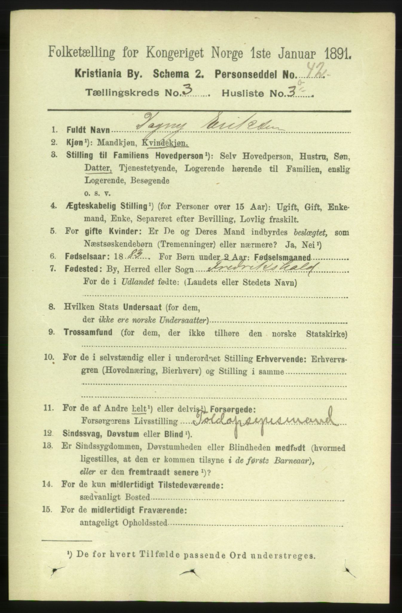 RA, 1891 census for 0301 Kristiania, 1891, p. 1298