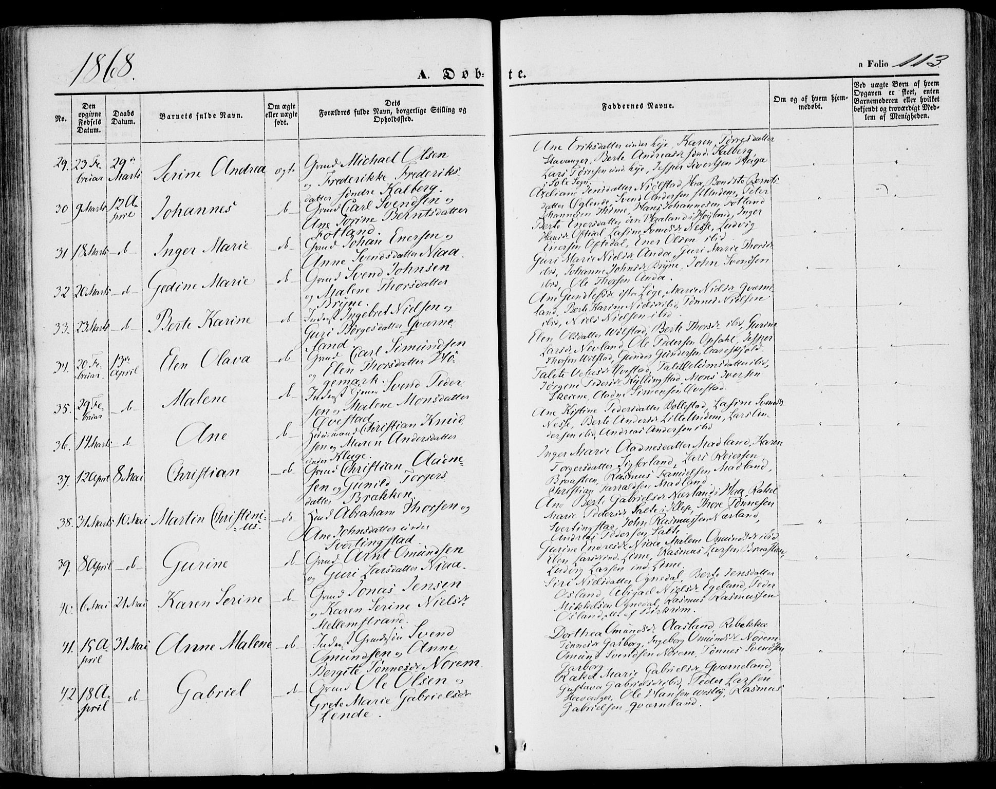 Lye sokneprestkontor, SAST/A-101794/001/30BA/L0007: Parish register (official) no. A 6, 1856-1871, p. 113