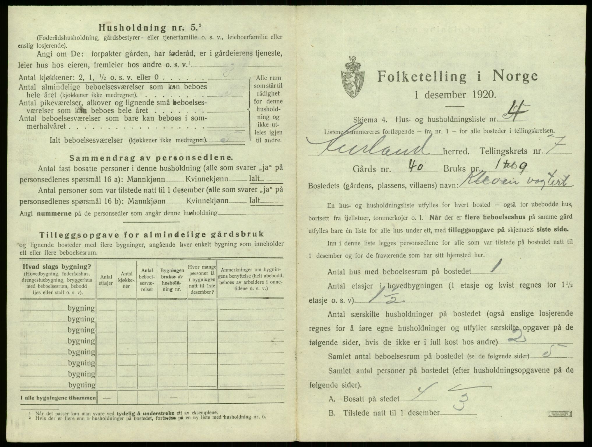 SAB, 1920 census for Aurland, 1920, p. 567