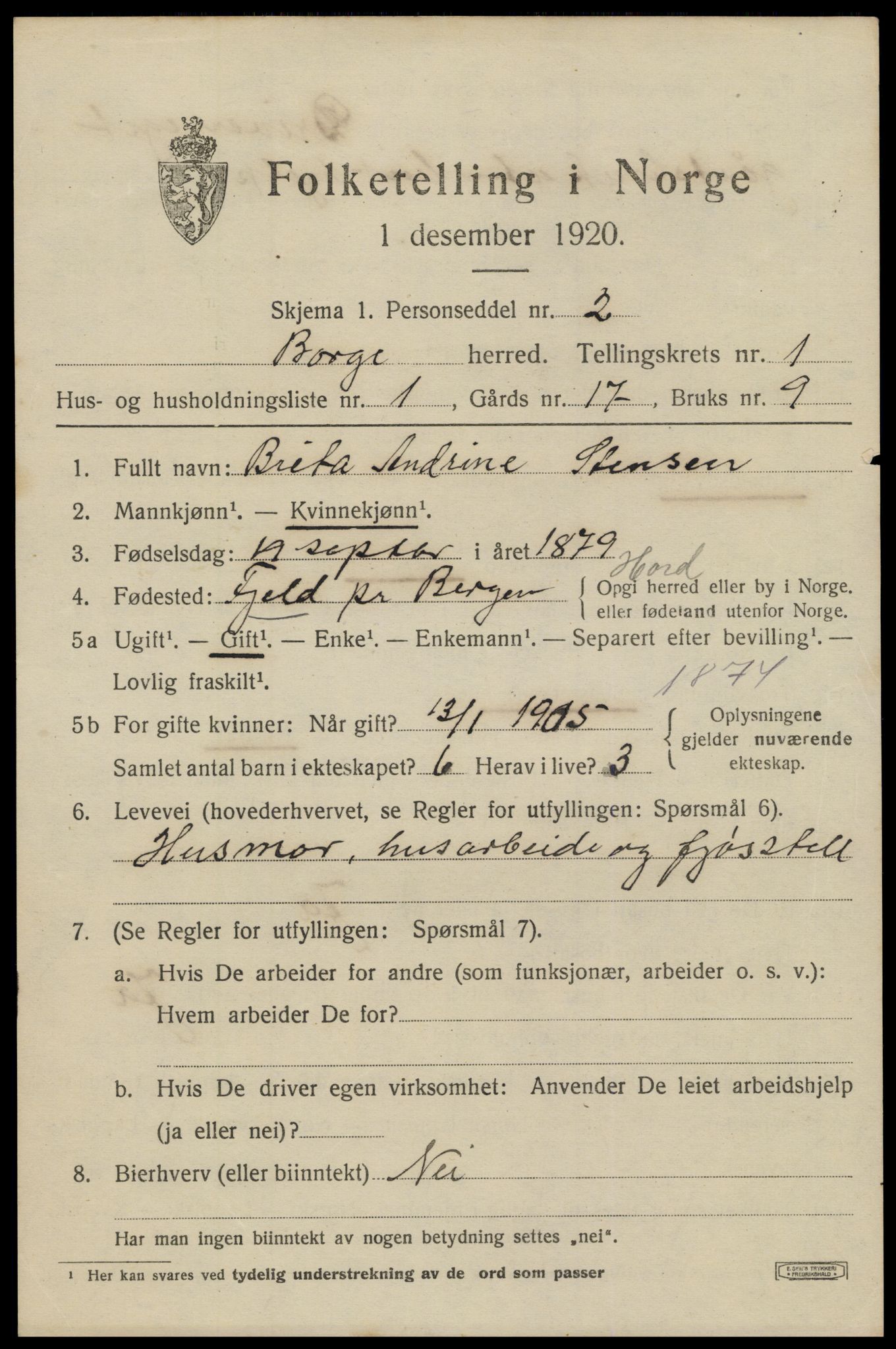 SAT, 1920 census for Borge, 1920, p. 1549