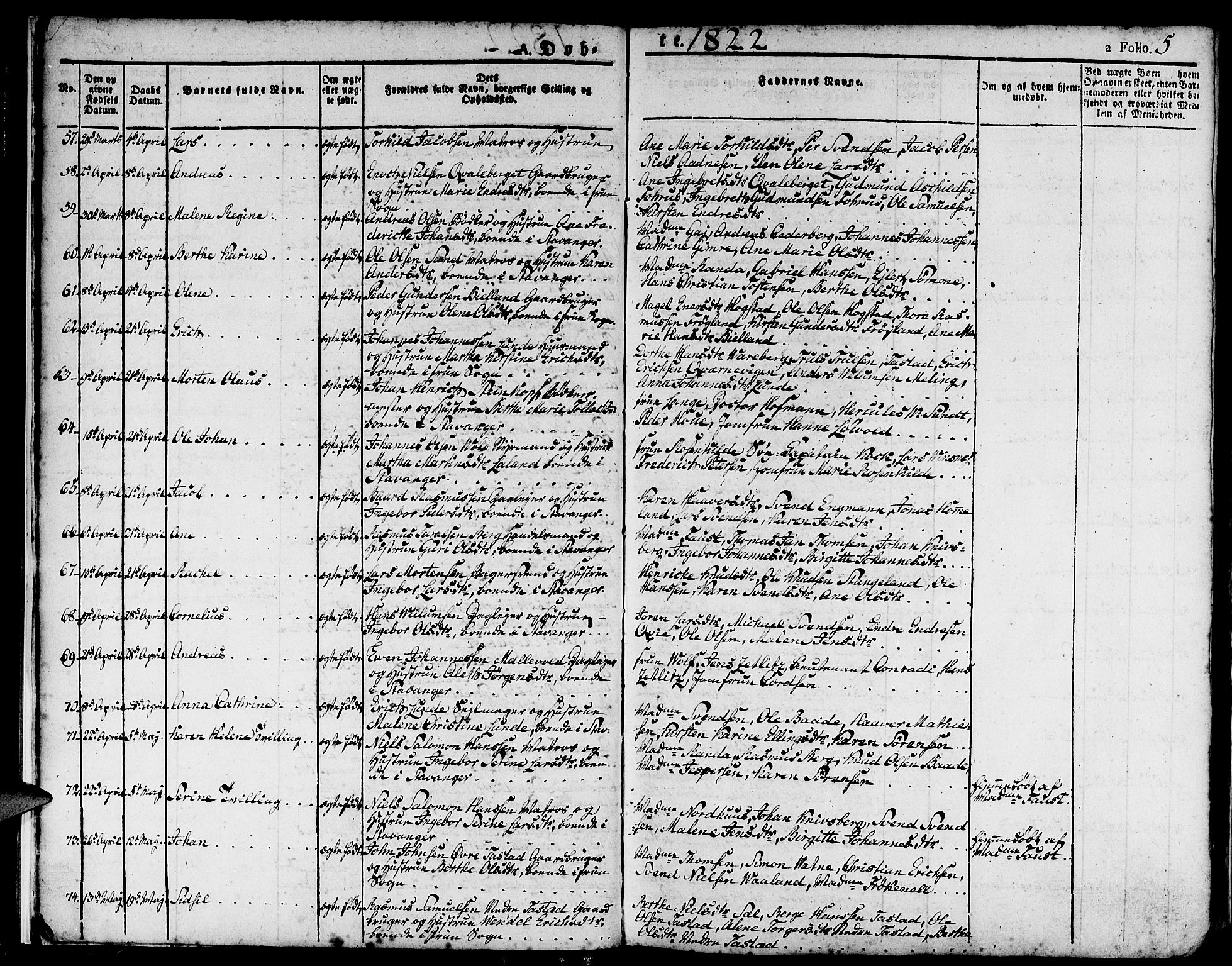 Domkirken sokneprestkontor, SAST/A-101812/001/30/30BA/L0009: Parish register (official) no. A 9, 1821-1832, p. 5