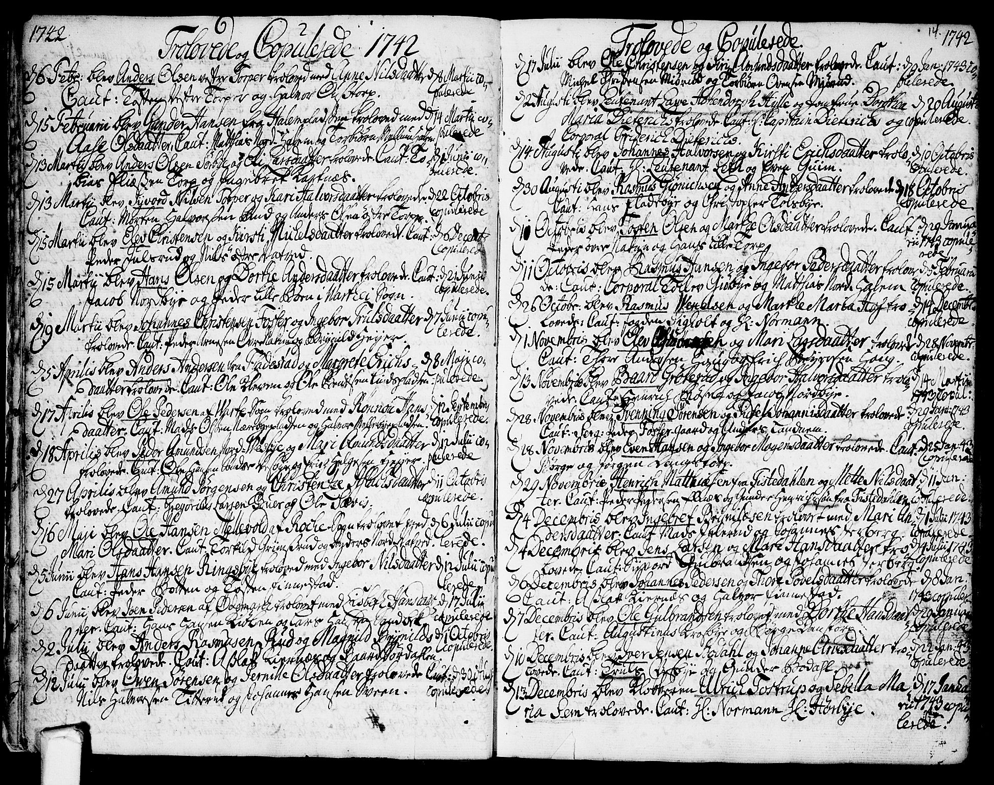 Rakkestad prestekontor Kirkebøker, SAO/A-2008/F/Fa/L0002: Parish register (official) no. I 2, 1741-1751, p. 14
