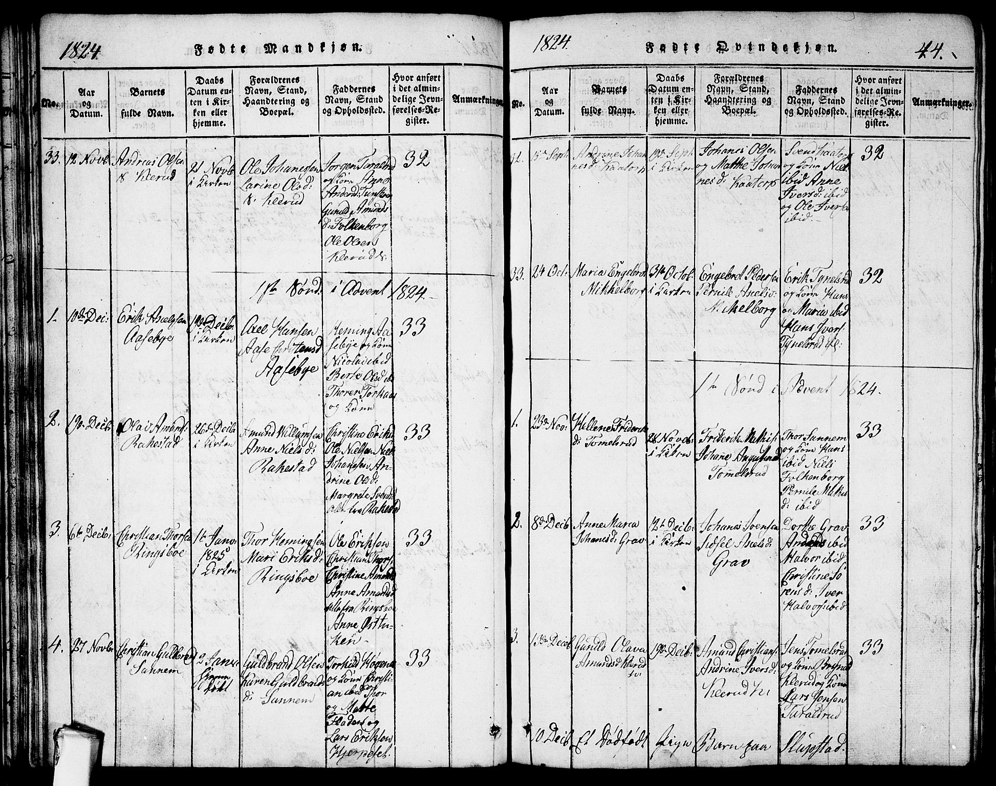 Rødenes prestekontor Kirkebøker, AV/SAO-A-2005/G/Ga/L0001: Parish register (copy) no.  I 1, 1814-1841, p. 44