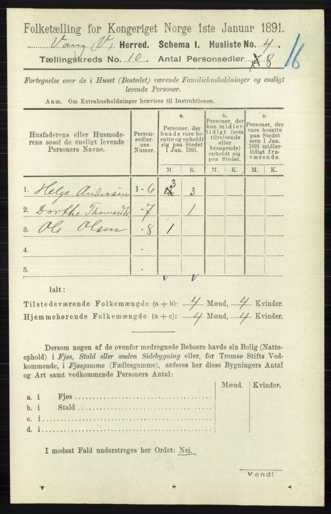 RA, 1891 census for 0545 Vang, 1891, p. 2149