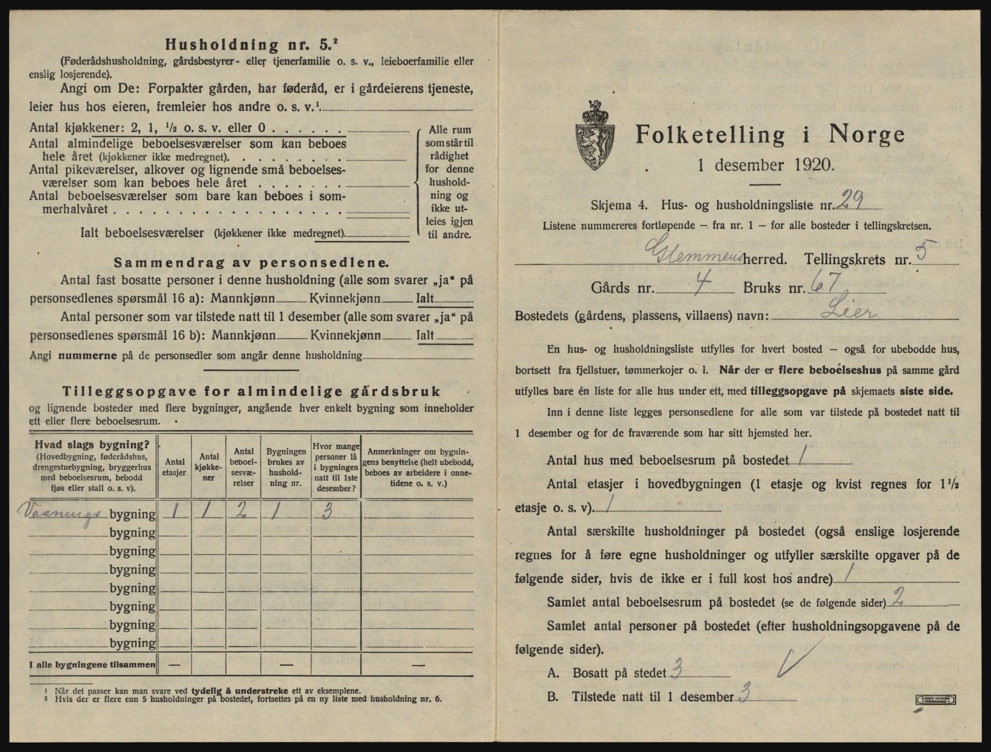 SAO, 1920 census for Glemmen, 1920, p. 1713