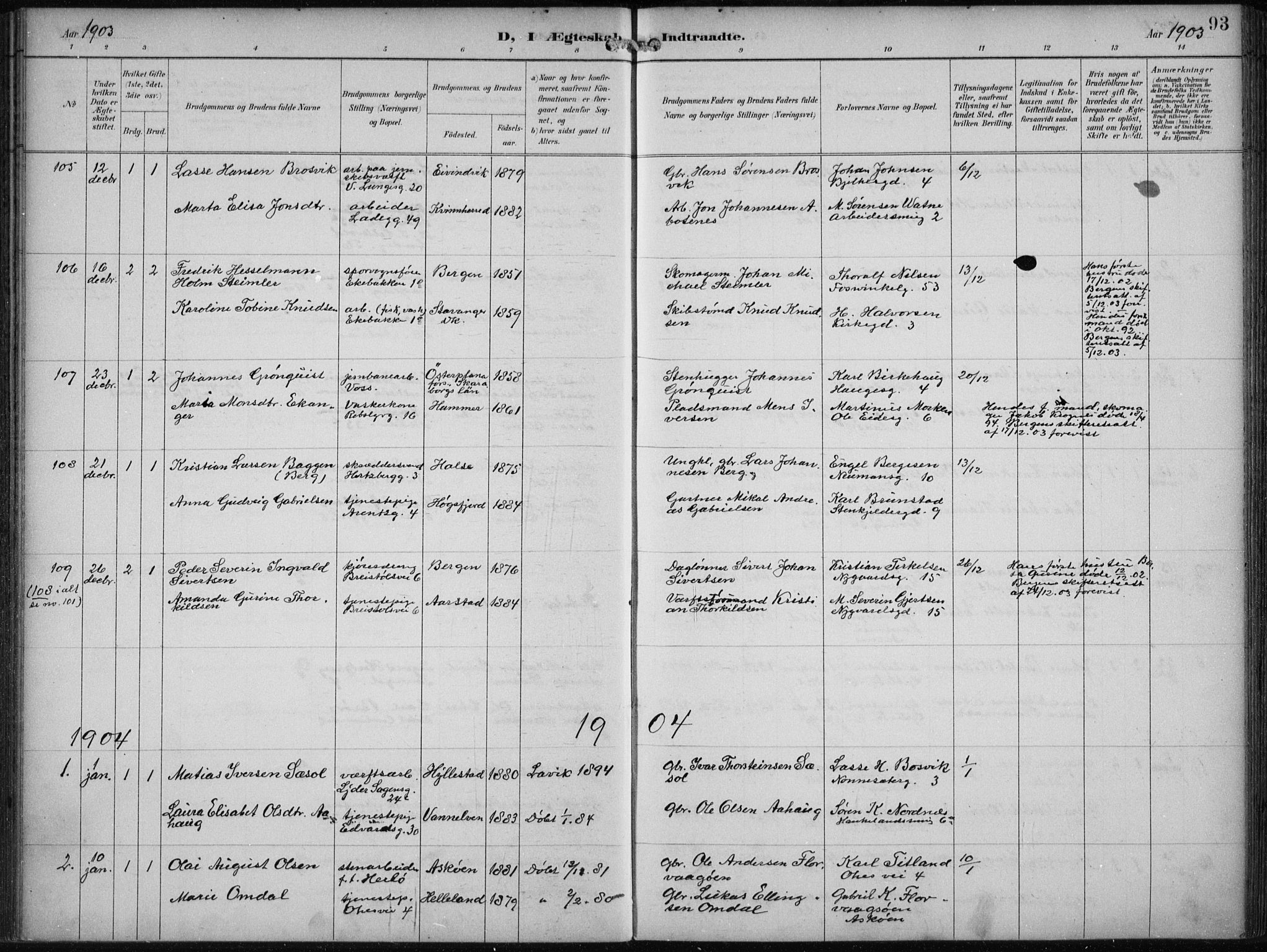 Sandviken Sokneprestembete, SAB/A-77601/H/Ha/L0014: Parish register (official) no. D 1, 1896-1911, p. 93