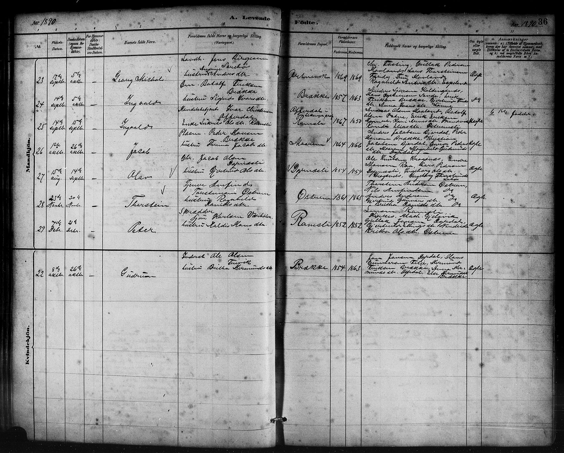 Lavik sokneprestembete, SAB/A-80901: Parish register (copy) no. B 3, 1882-1913, p. 36