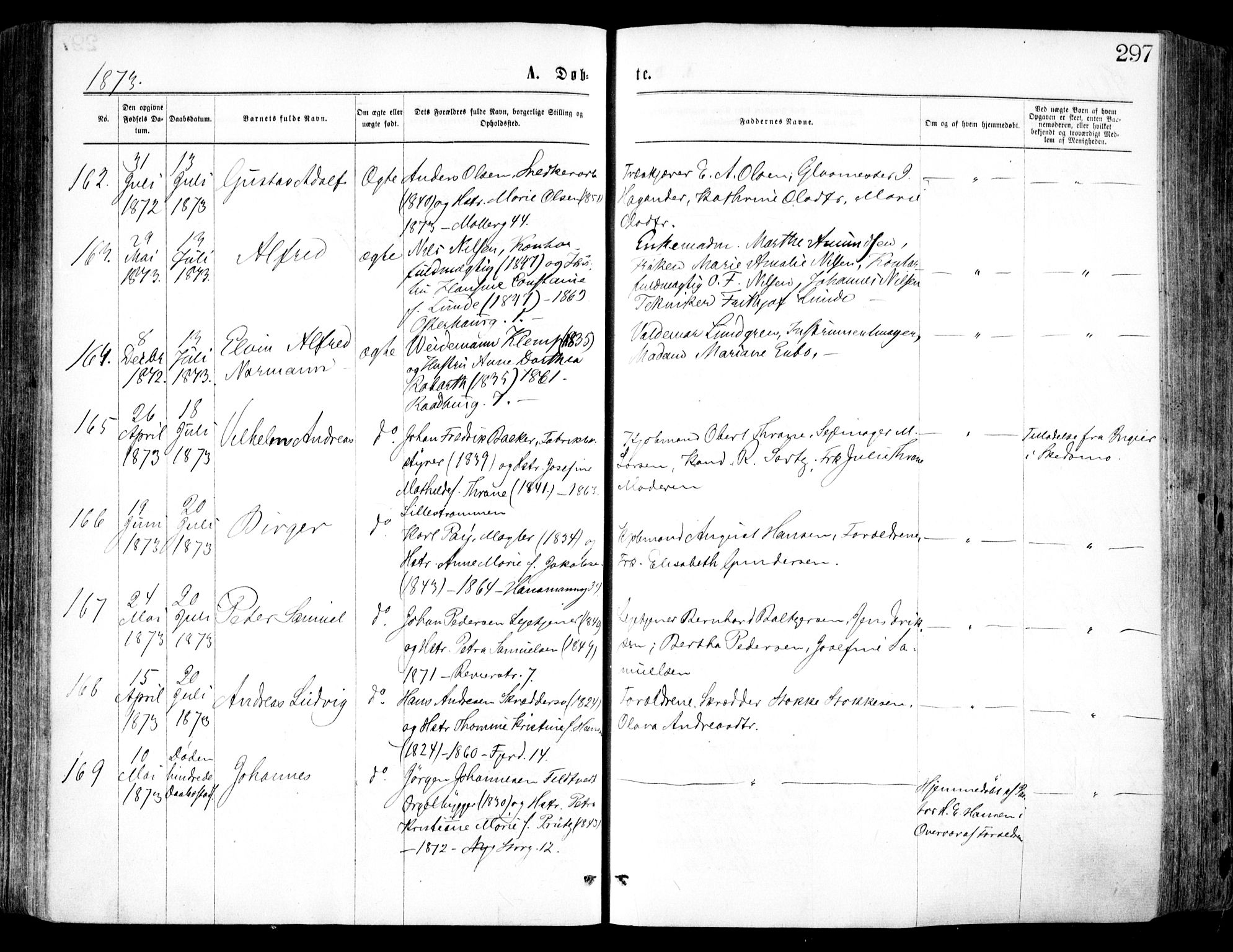 Oslo domkirke Kirkebøker, SAO/A-10752/F/Fa/L0017: Parish register (official) no. 17, 1869-1878, p. 297