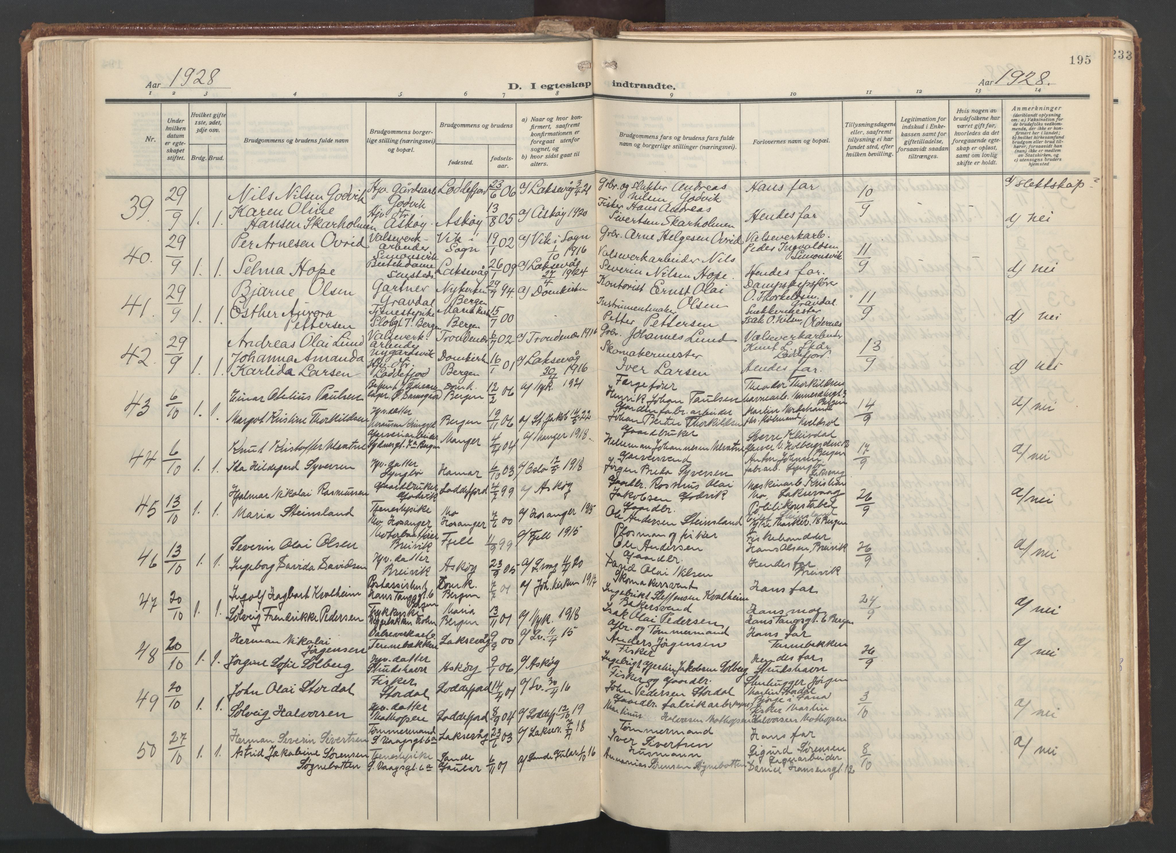 Laksevåg Sokneprestembete, AV/SAB-A-76501/H/Ha/Haa/Haac/L0001: Parish register (official) no. C 1, 1925-1944, p. 195