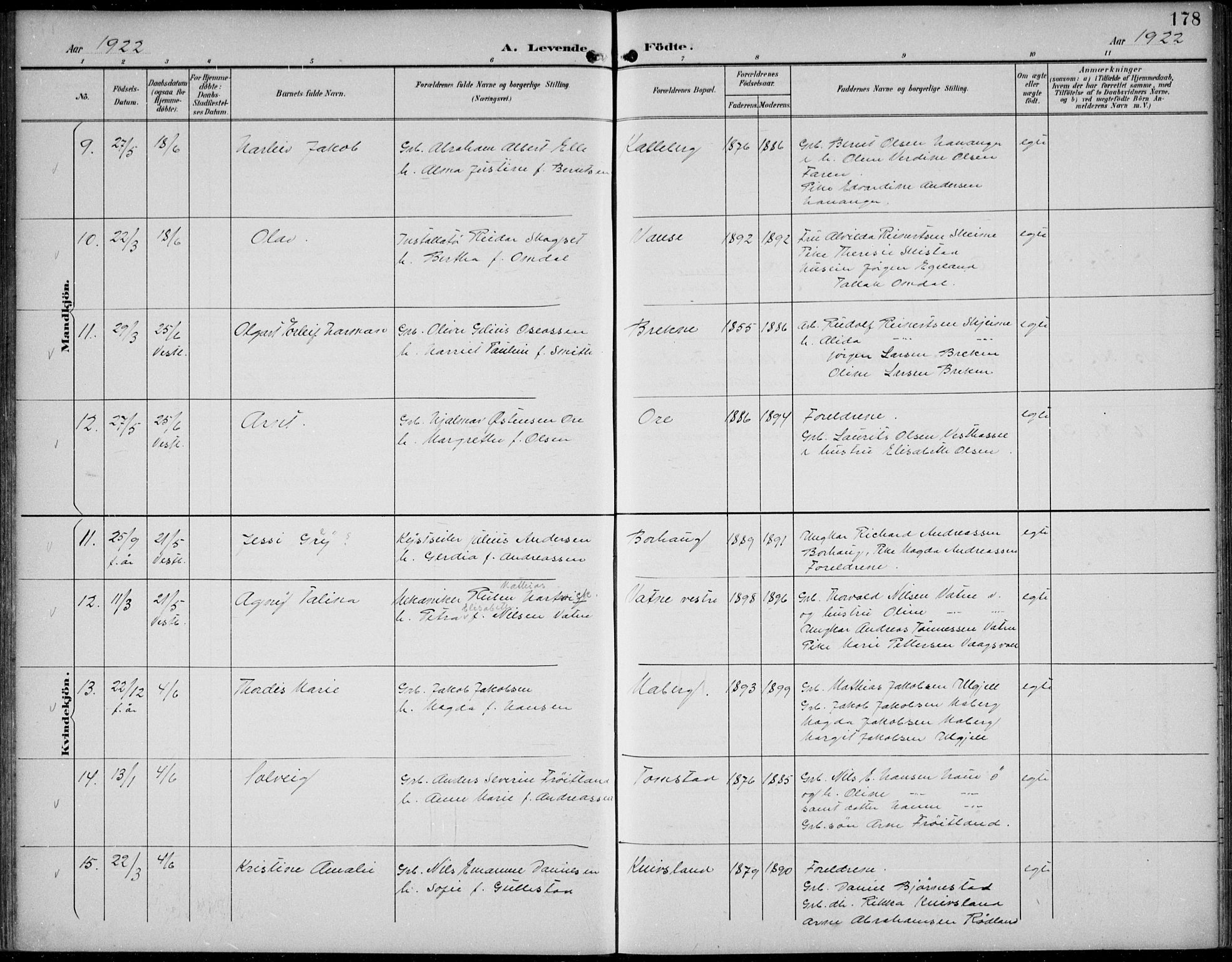 Lista sokneprestkontor, AV/SAK-1111-0027/F/Fb/L0005: Parish register (copy) no. B 5, 1892-1923, p. 178