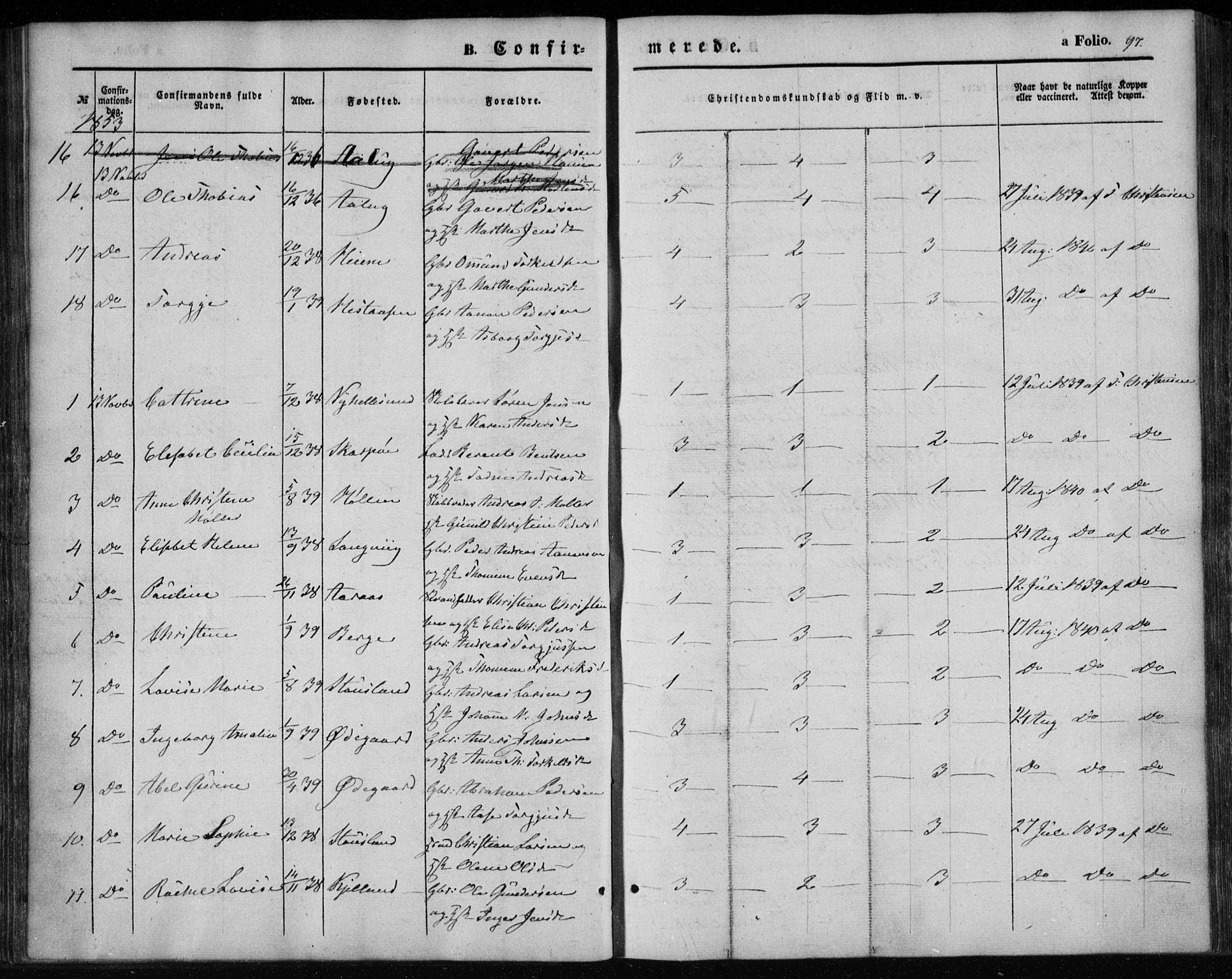 Søgne sokneprestkontor, AV/SAK-1111-0037/F/Fa/Fab/L0010: Parish register (official) no. A 10, 1853-1869, p. 97