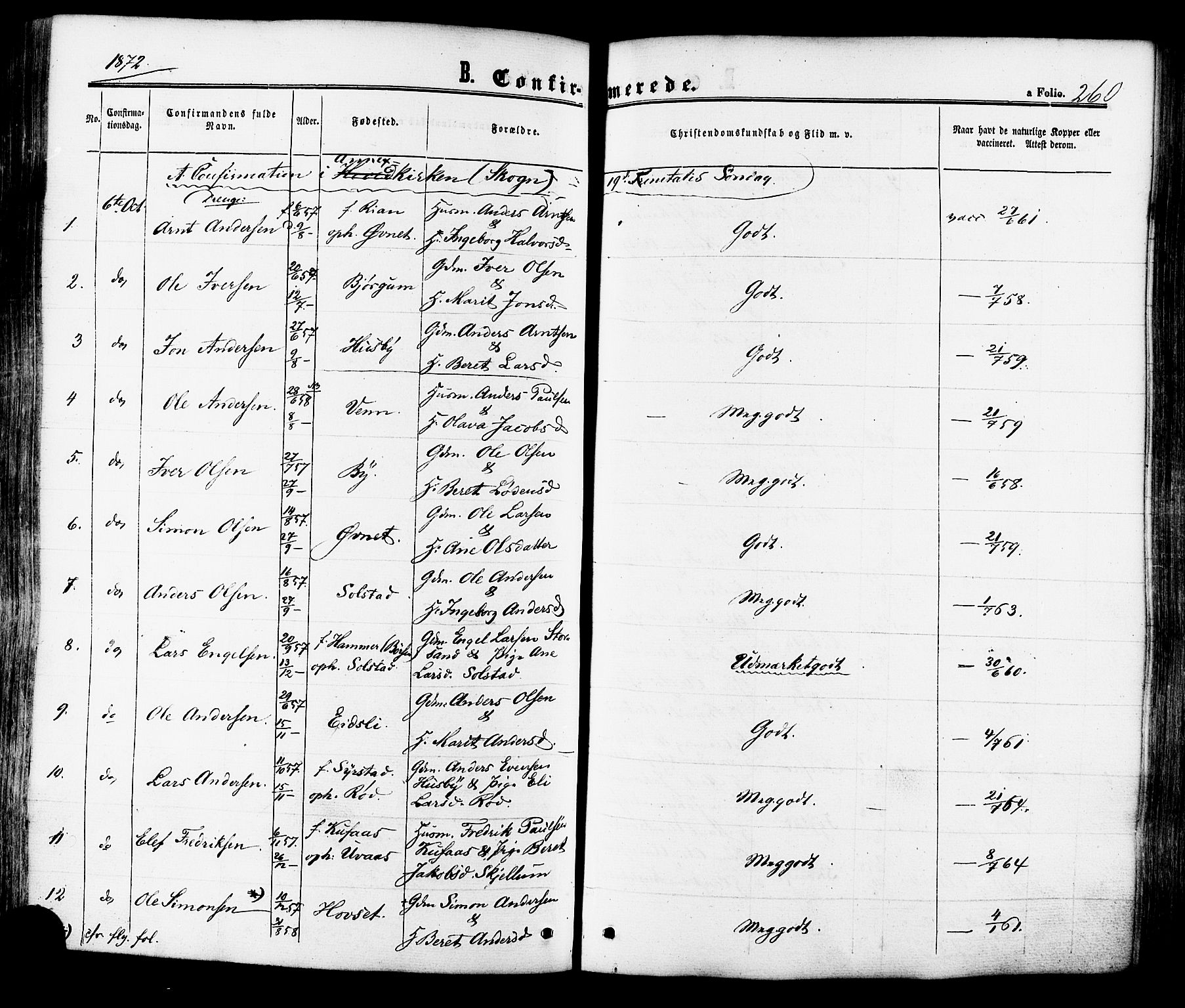 Ministerialprotokoller, klokkerbøker og fødselsregistre - Sør-Trøndelag, AV/SAT-A-1456/665/L0772: Parish register (official) no. 665A07, 1856-1878, p. 260