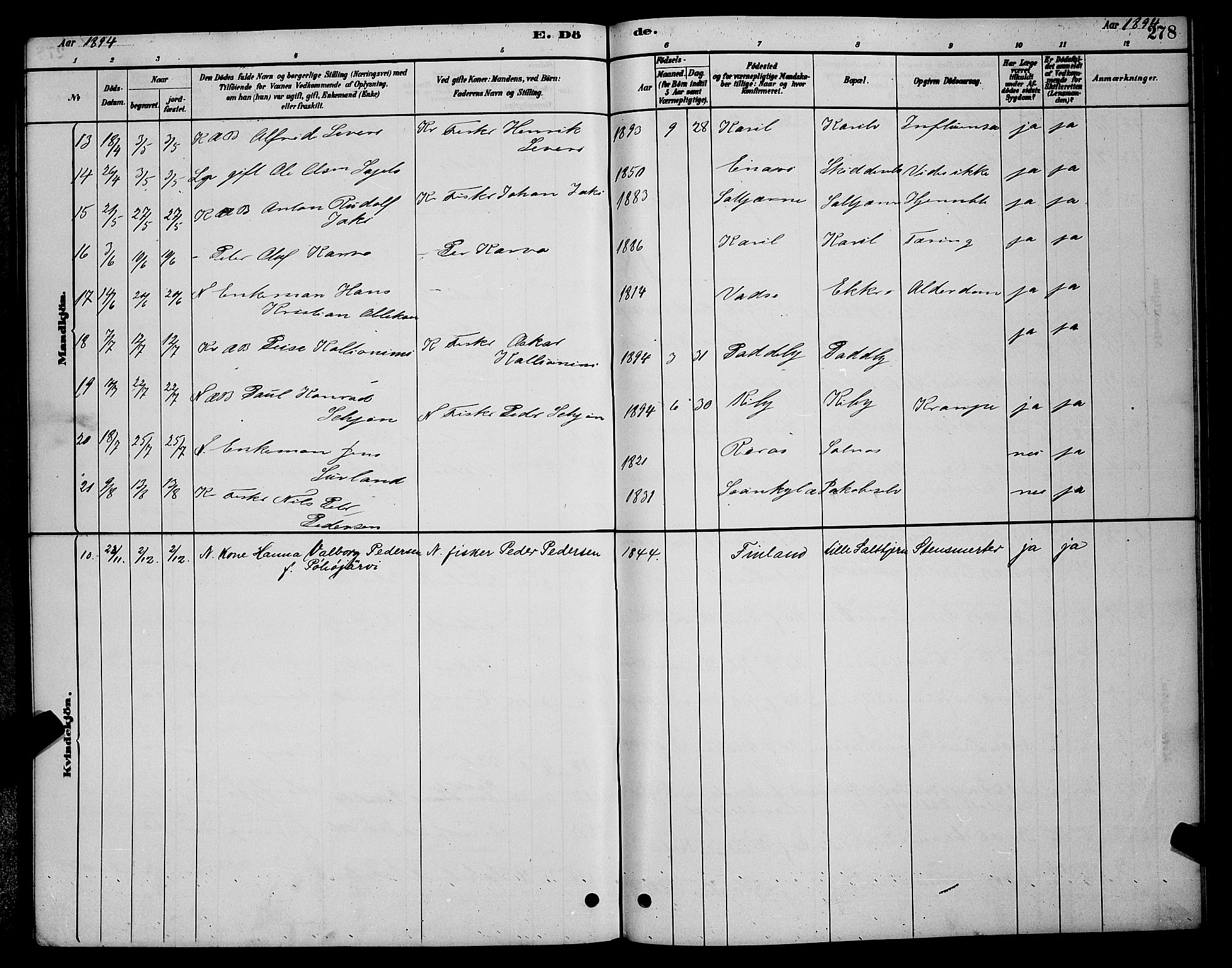 Vadsø sokneprestkontor, SATØ/S-1325/H/Hb/L0003klokker: Parish register (copy) no. 3, 1881-1901, p. 278